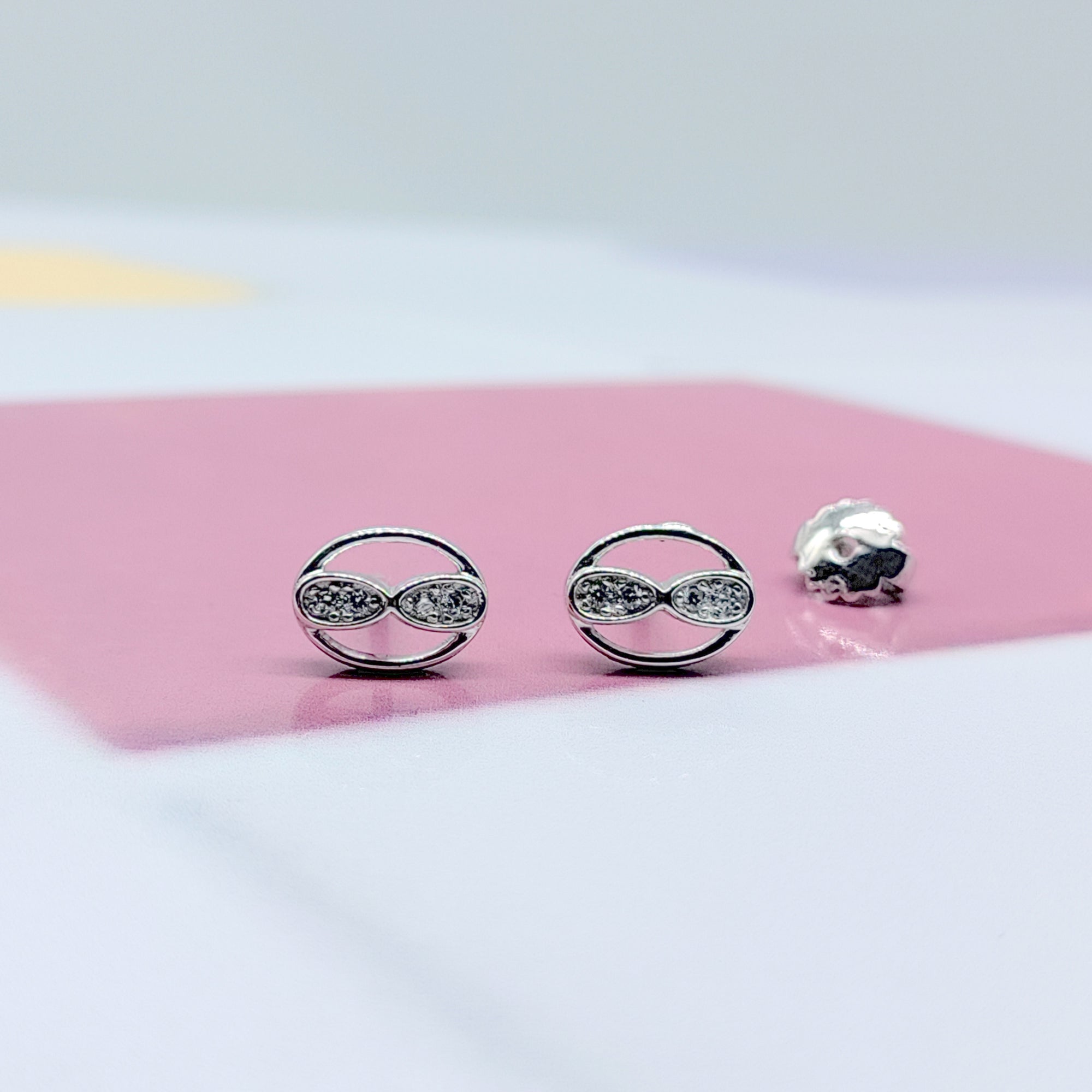 Sterling Silver 925 Cute Infinity in Round Design Stud Earrings Every Day Wear CZ Diamonds Minimalist Handmade Gift Studs with Push back