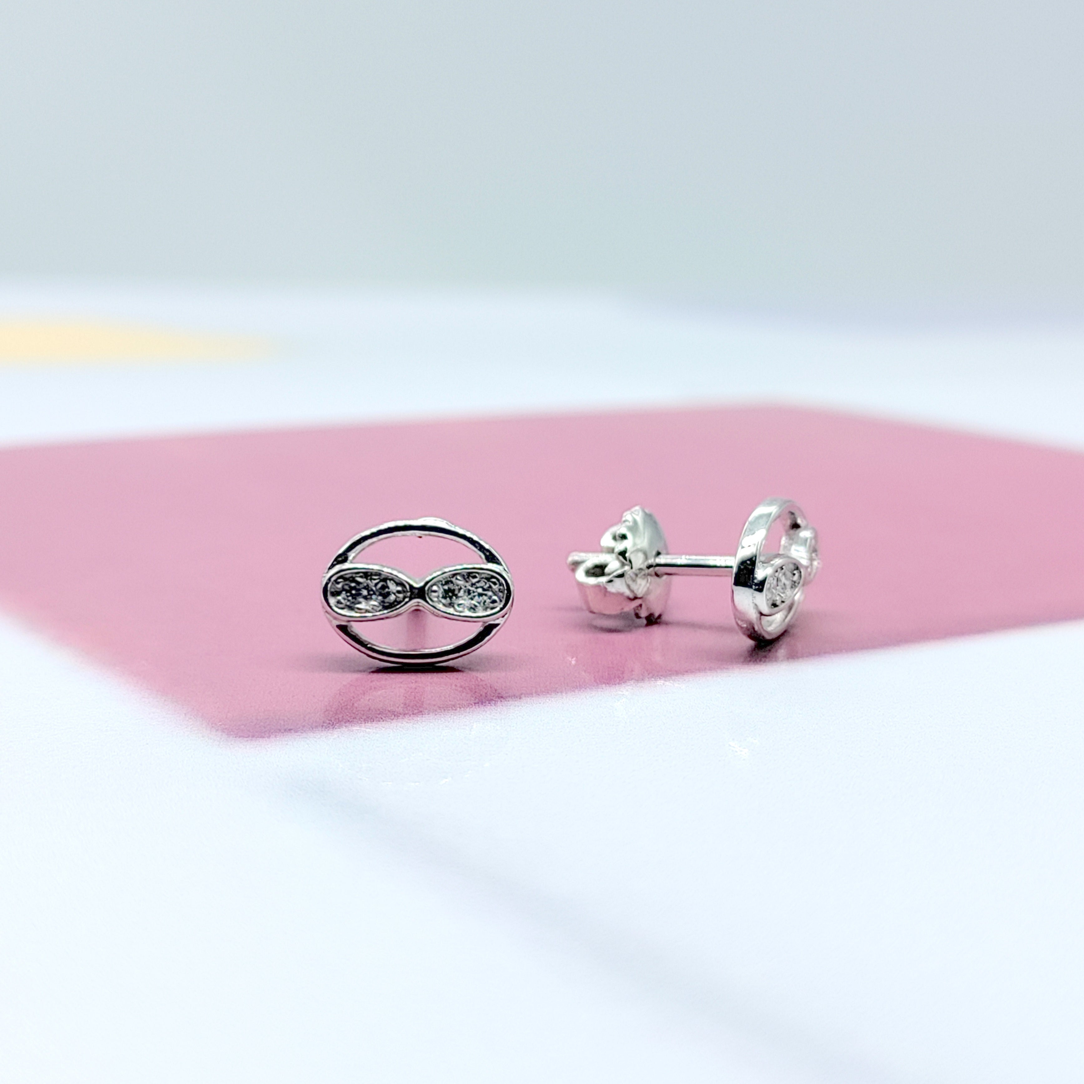 Sterling Silver 925 Cute Infinity in Round Design Stud Earrings Every Day Wear CZ Diamonds Minimalist Handmade Gift Studs with Push back