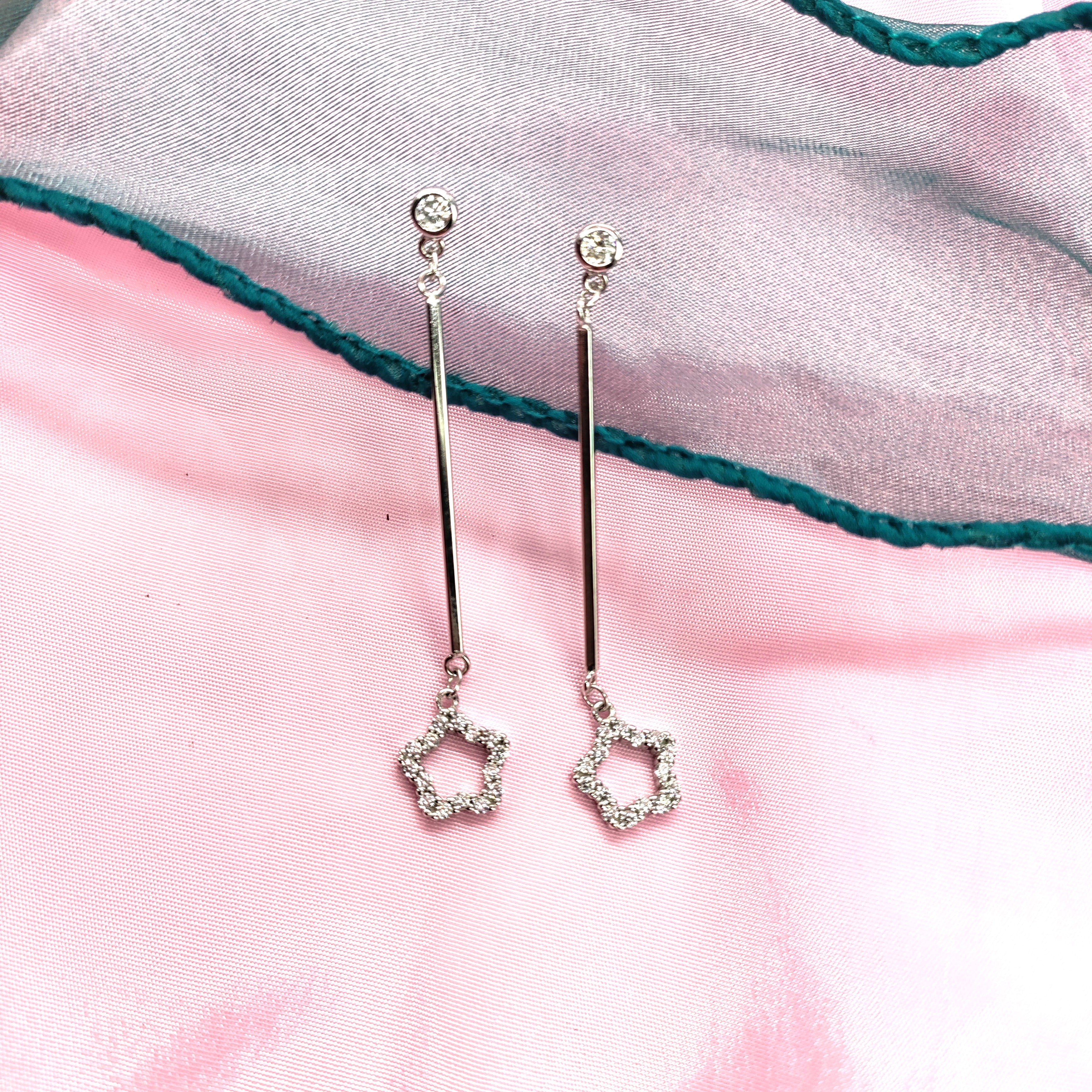 Clover Hanging Earrings 925 Sterling Silver Floral Drop and Danglers With CZ StonesFlower Minimalist Handmade Gift