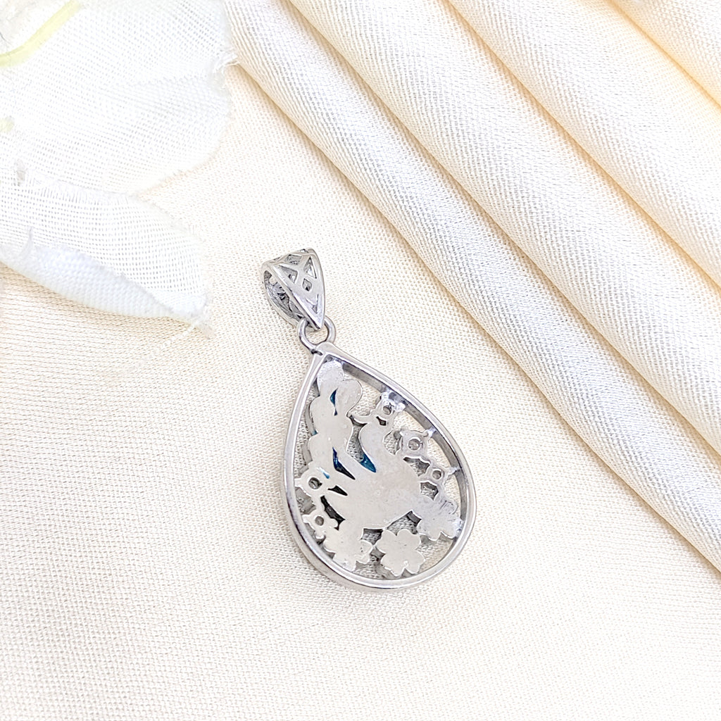 Peacock 925 Sterling Silver Pendant Pear Enamel and CZ Pendant Handmade Jewellery