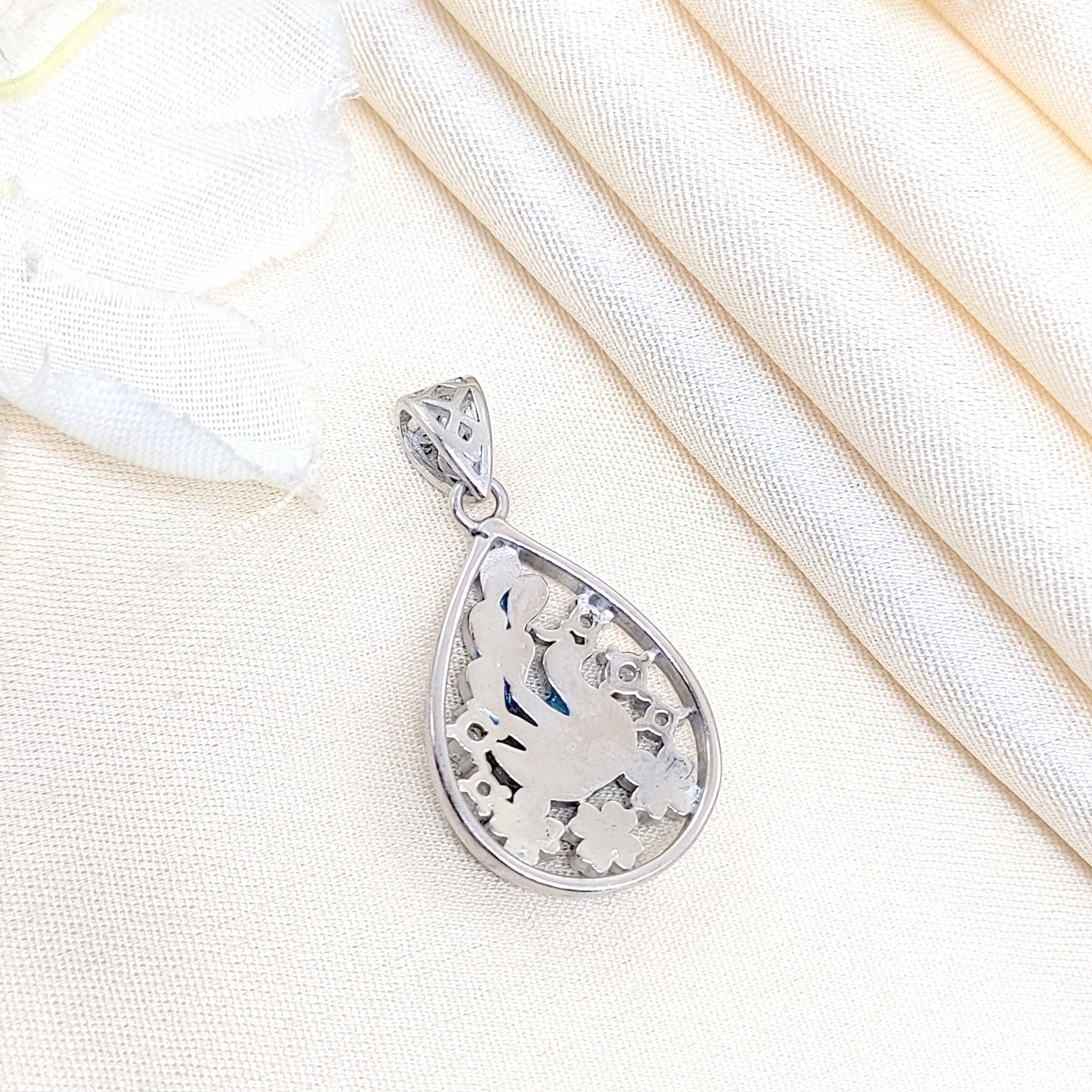 Peacock 925 Sterling Silver Pendant Pear Enamel and CZ Pendant Handmade Jewellery