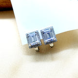 925 Sterling Silver Rectangular Stud Earrings Sparkling Cubic Zirconia Stud Earrings CZ Minimalist Handmade Gift for Engagement