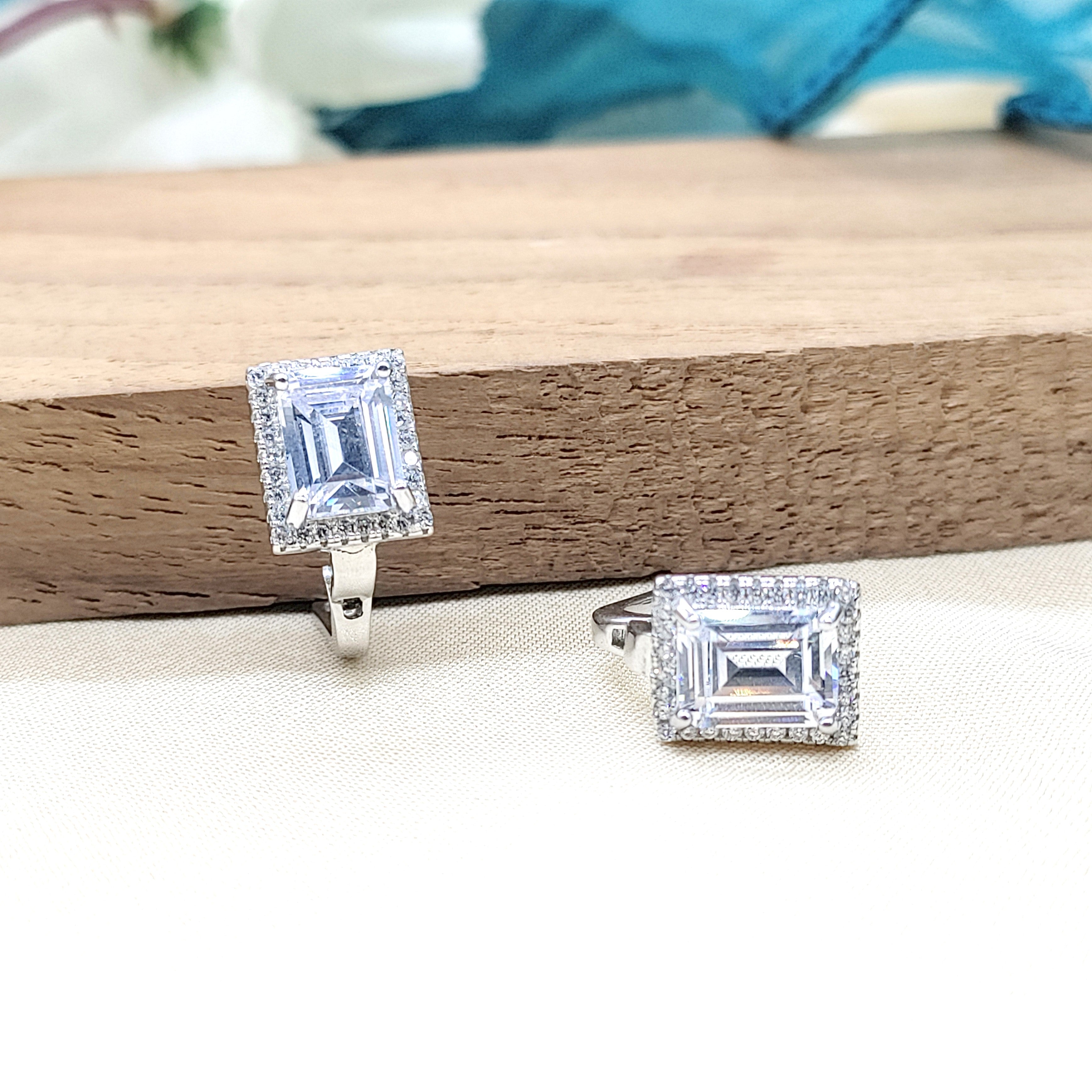 925 Sterling Silver Rectangular Stud Earrings Sparkling Cubic Zirconia Stud Earrings CZ Minimalist Handmade Gift for Engagement