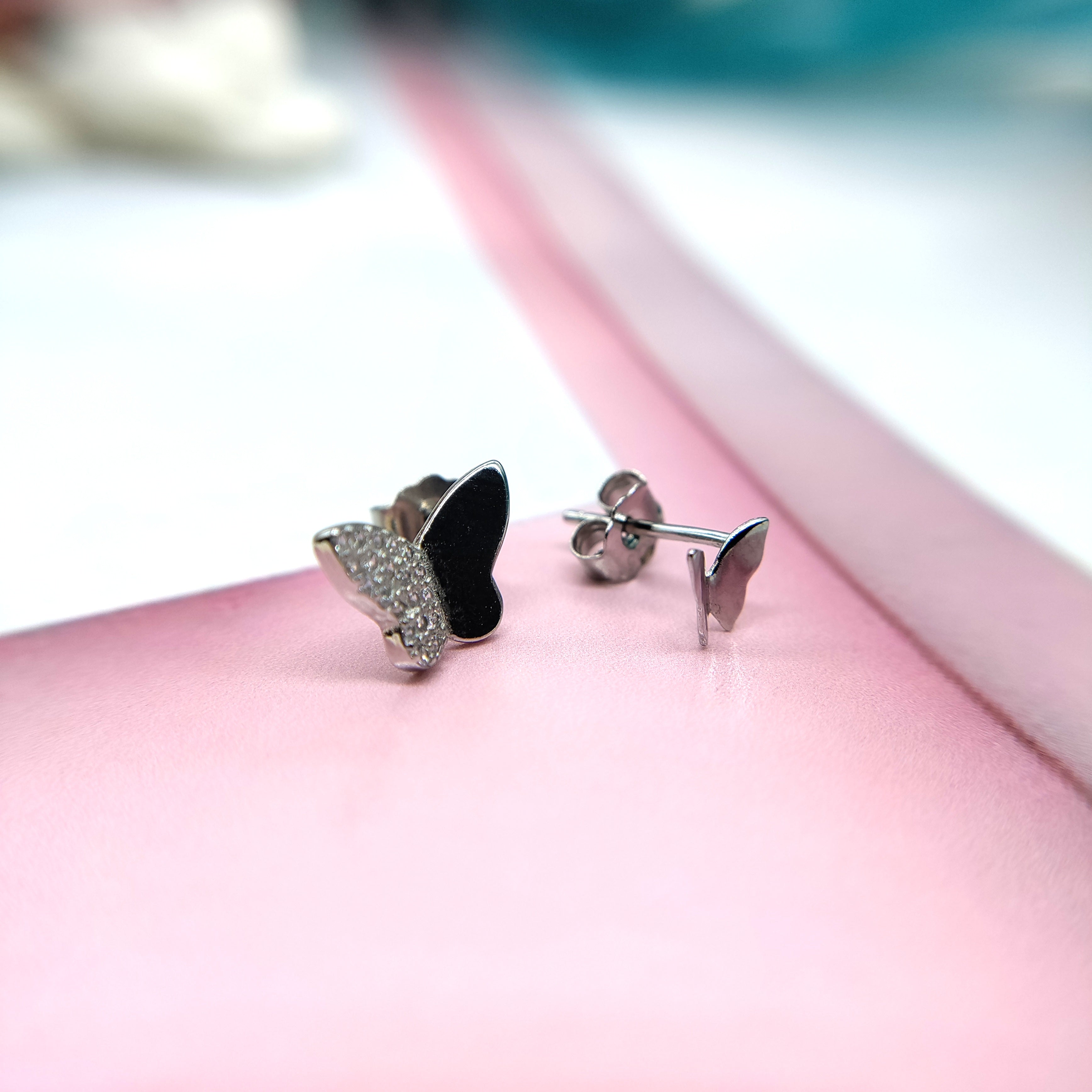925 Sterling Silver Earrings Twin Butterfly Earrings Asymmetric Stud Earring for Women