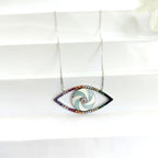 925 Sterling Silver Multicolor Cubic Zirconia Evil Eye Pendant Chain Silver for Women Minimalist Handmade Protective Gift