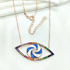925 Sterling Silver Multicolor Cubic Zirconia Evil Eye Pendant Chain Silver for Women Minimalist Handmade Protective Gift