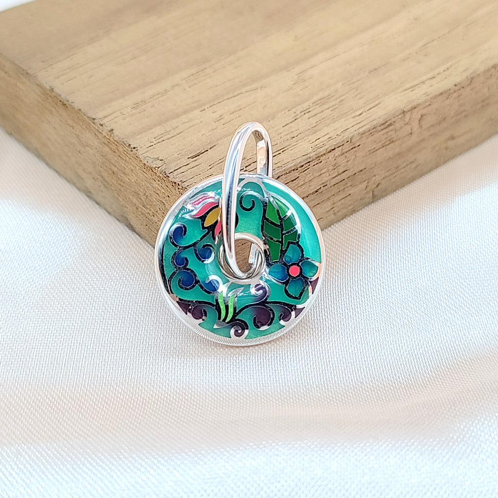 Enamel Pendant 925 Sterling Silver Beautifull Handcrafted Floral Art