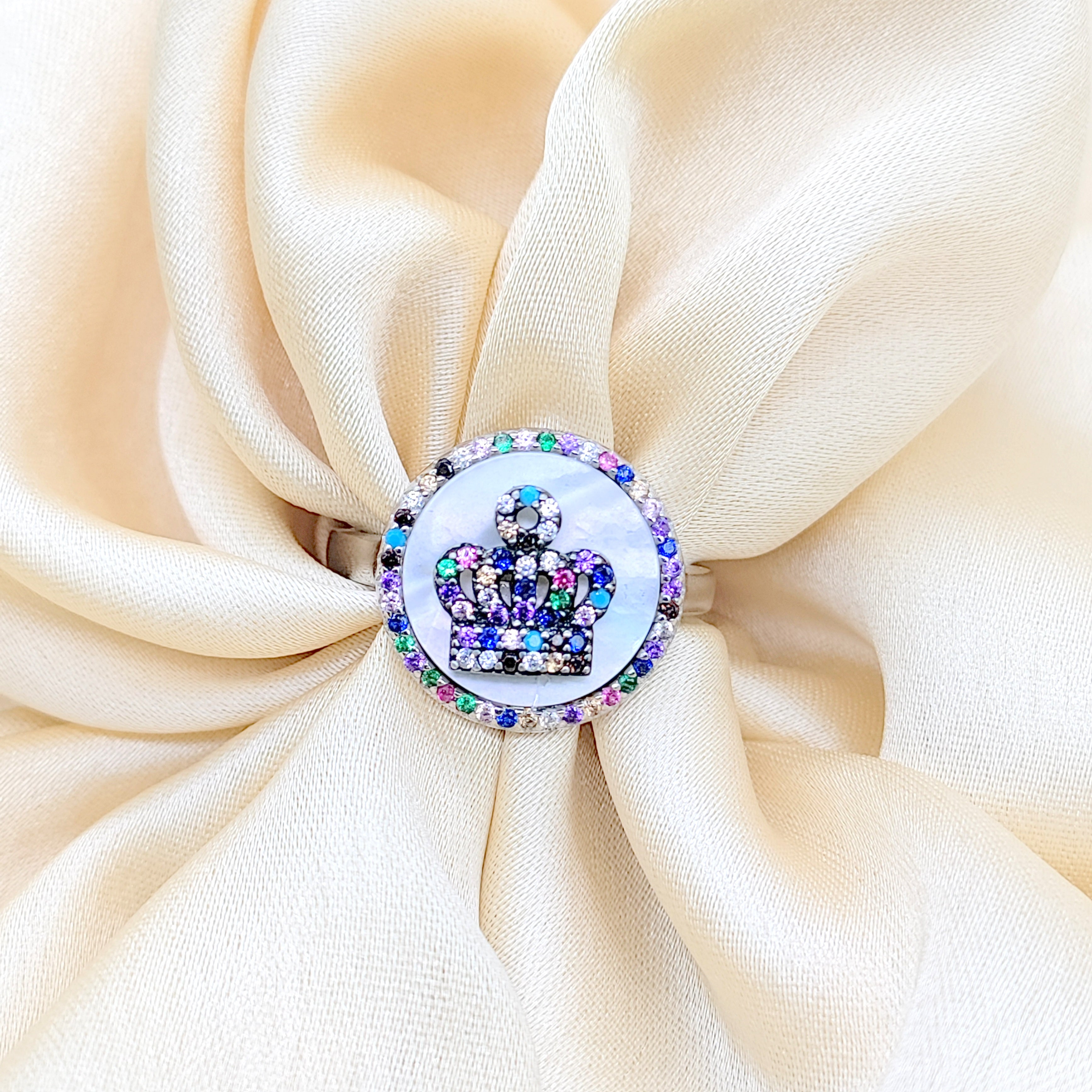 925 Silver Crown Ring Multicolor CZ Finger Ring With Stylish Design(Size 18)