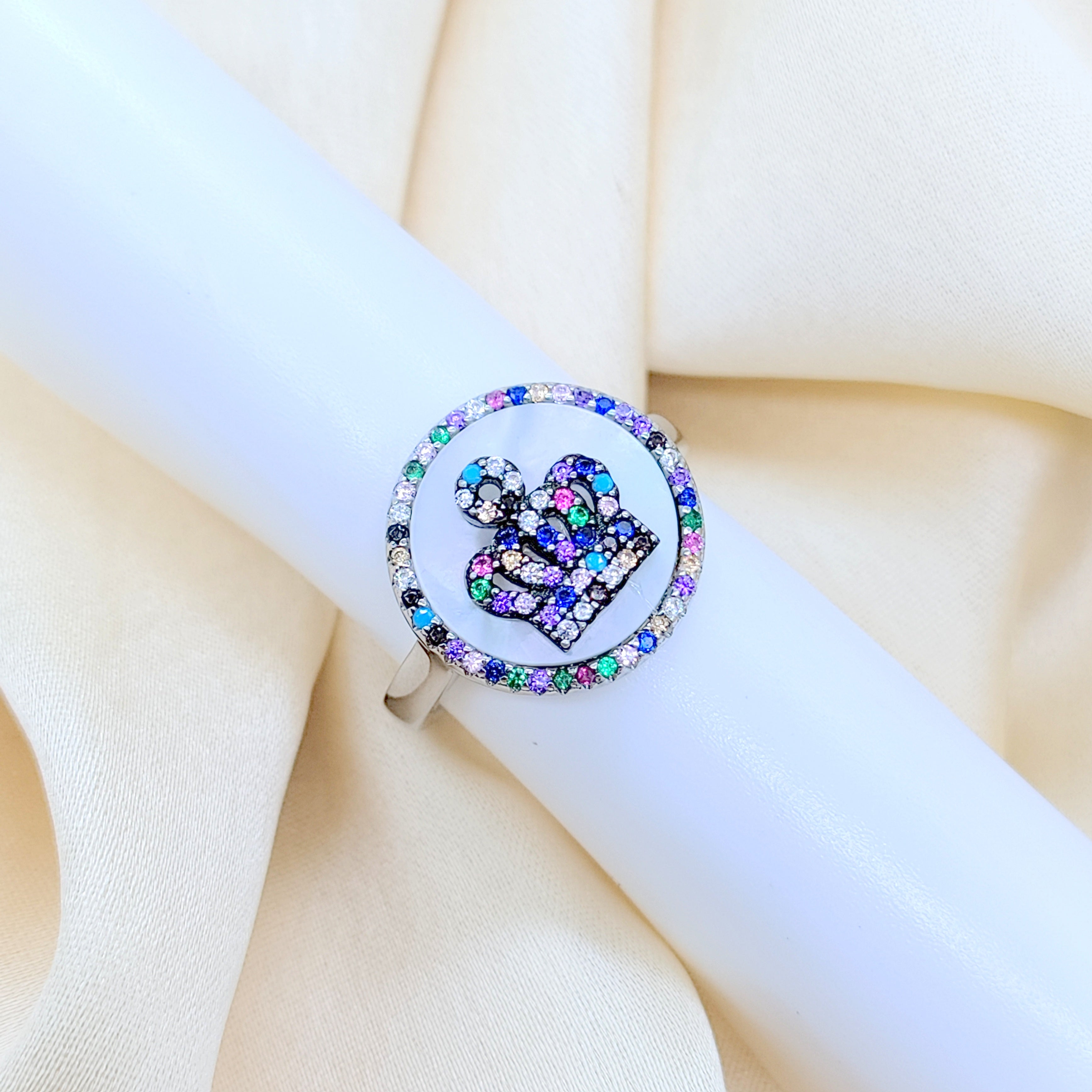 925 Silver Crown Ring Multicolor CZ Finger Ring With Stylish Design(Size 18)