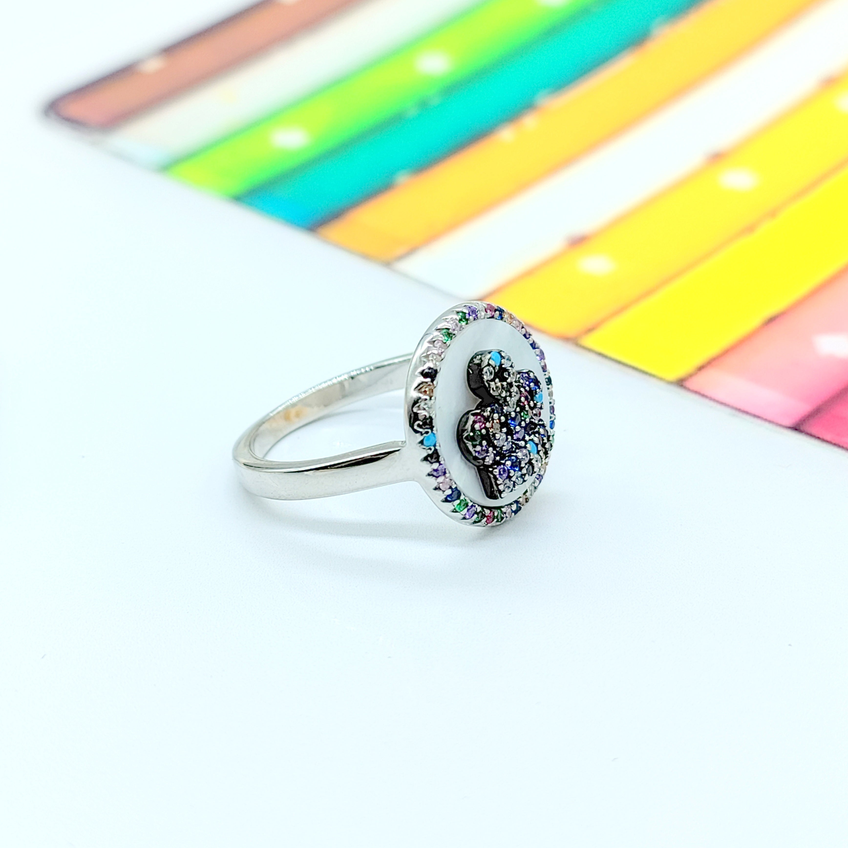 925 Silver Crown Ring Multicolor CZ Finger Ring With Stylish Design(Size 18)