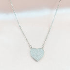 Valentines Day Gift 925 Sterling Silver Heart Pendant Unisex Cubic Zirconia Necklace set