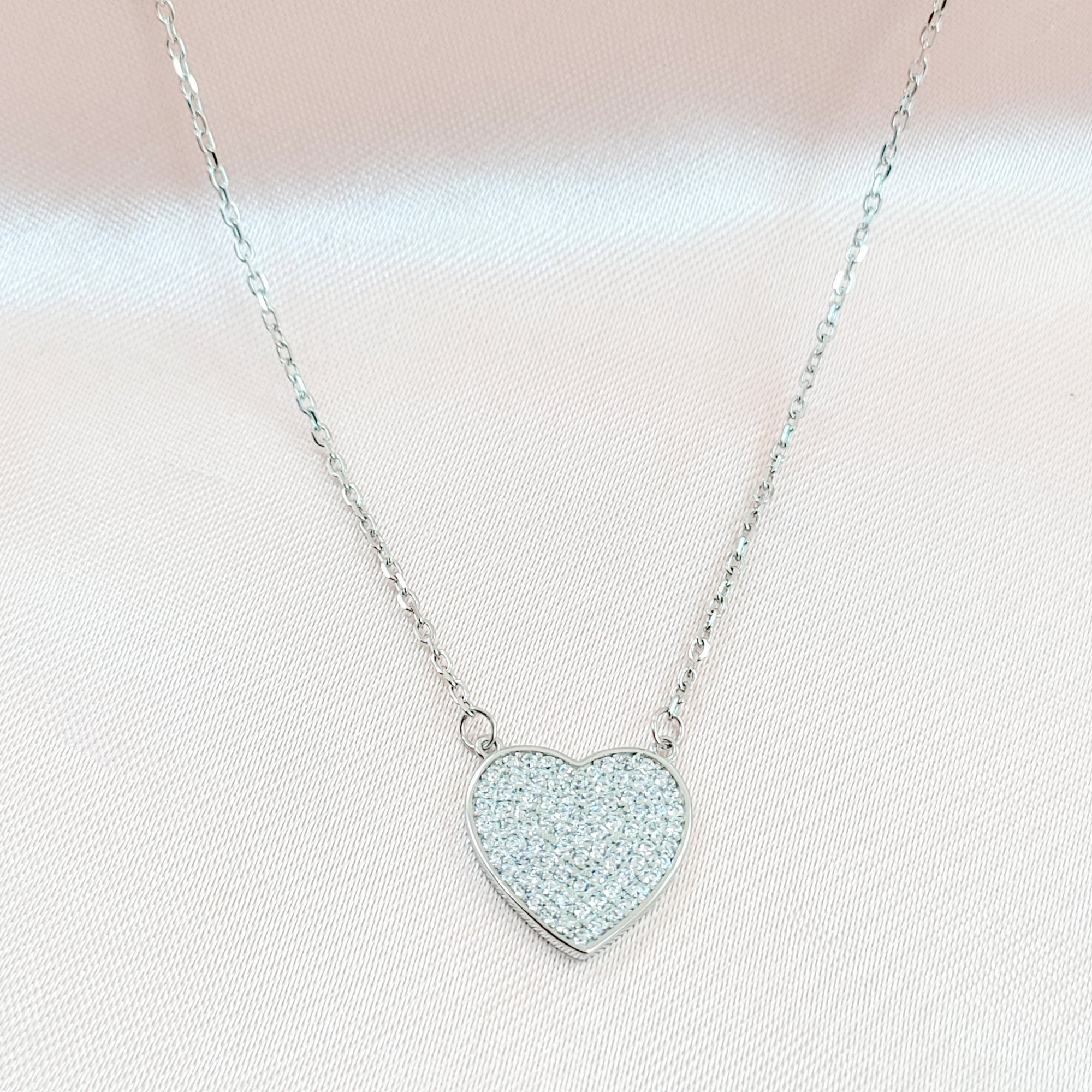 Valentines Day Gift 925 Sterling Silver Heart Pendant Unisex Cubic Zirconia Necklace set