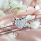 Valentines Day Gift 925 Sterling Silver Heart Pendant Unisex Cubic Zirconia Necklace set