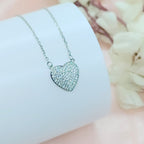 Valentines Day Gift 925 Sterling Silver Heart Pendant Unisex Cubic Zirconia Necklace set