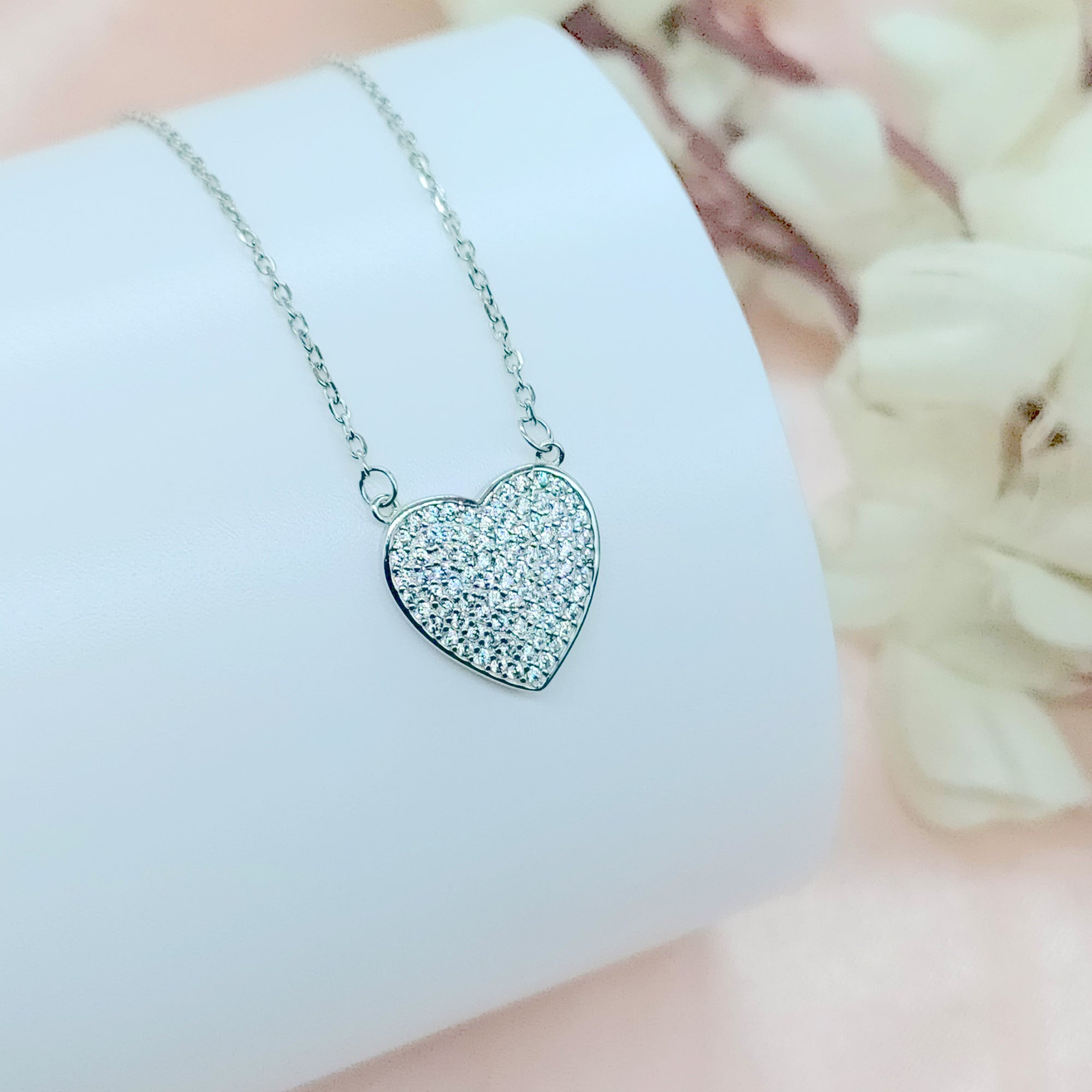Valentines Day Gift 925 Sterling Silver Heart Pendant Unisex Cubic Zirconia Necklace set