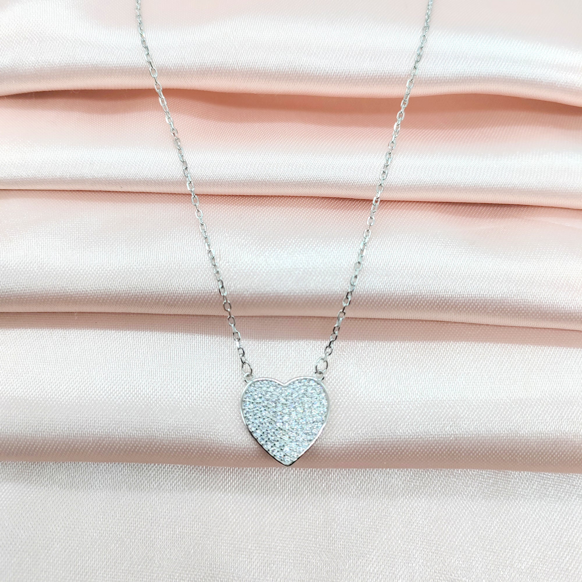 Valentines Day Gift 925 Sterling Silver Heart Pendant Unisex Cubic Zirconia Necklace set