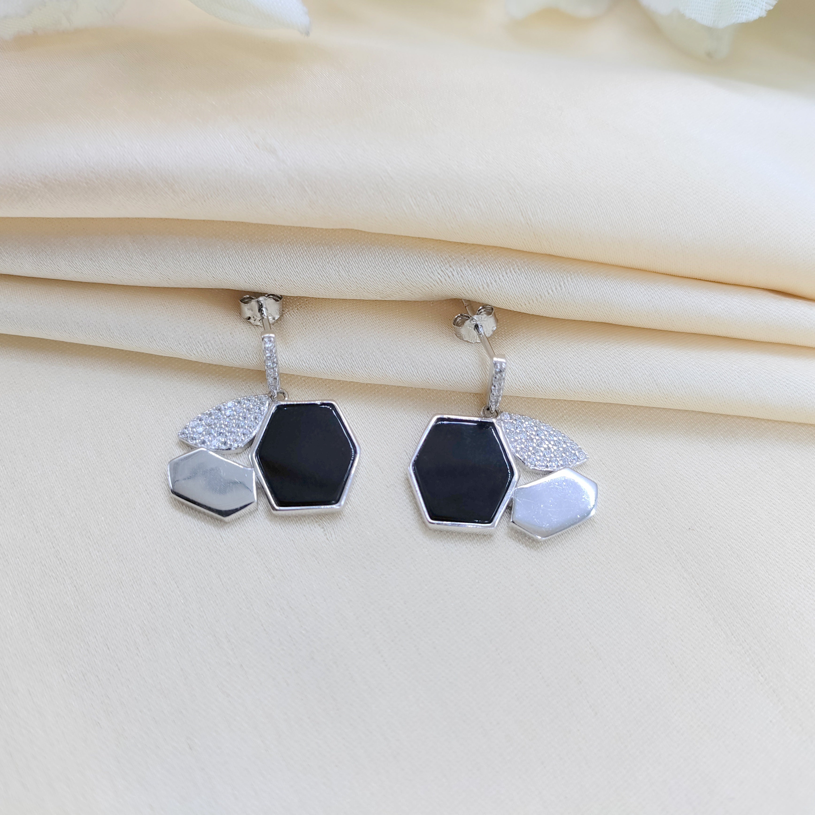 Beautifull Sparkling White CZ Black Necklace Earrings Set for Wedding,Engagment,Anniversay in 925 Sterling Silver Minimalist Handmade Gift