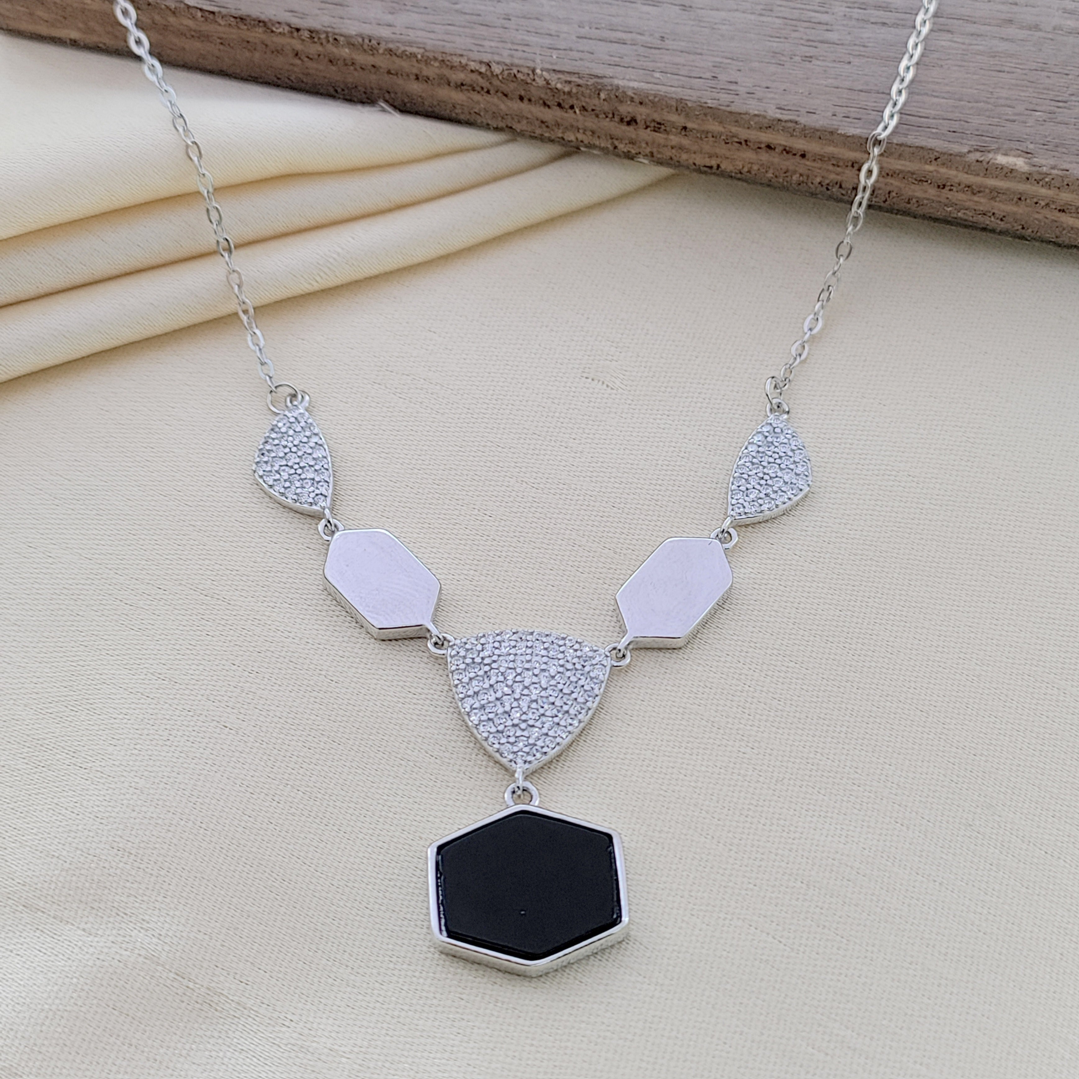 Beautifull Sparkling White CZ Black Necklace Earrings Set for Wedding,Engagment,Anniversay in 925 Sterling Silver Minimalist Handmade Gift