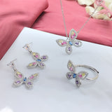 Beautifull Colorfull CZ Butterly Necklace,Earrings,Adjustable Ring Set for Wedding,Engagment in 925 Sterling Silver Minimalist Handmade Gift