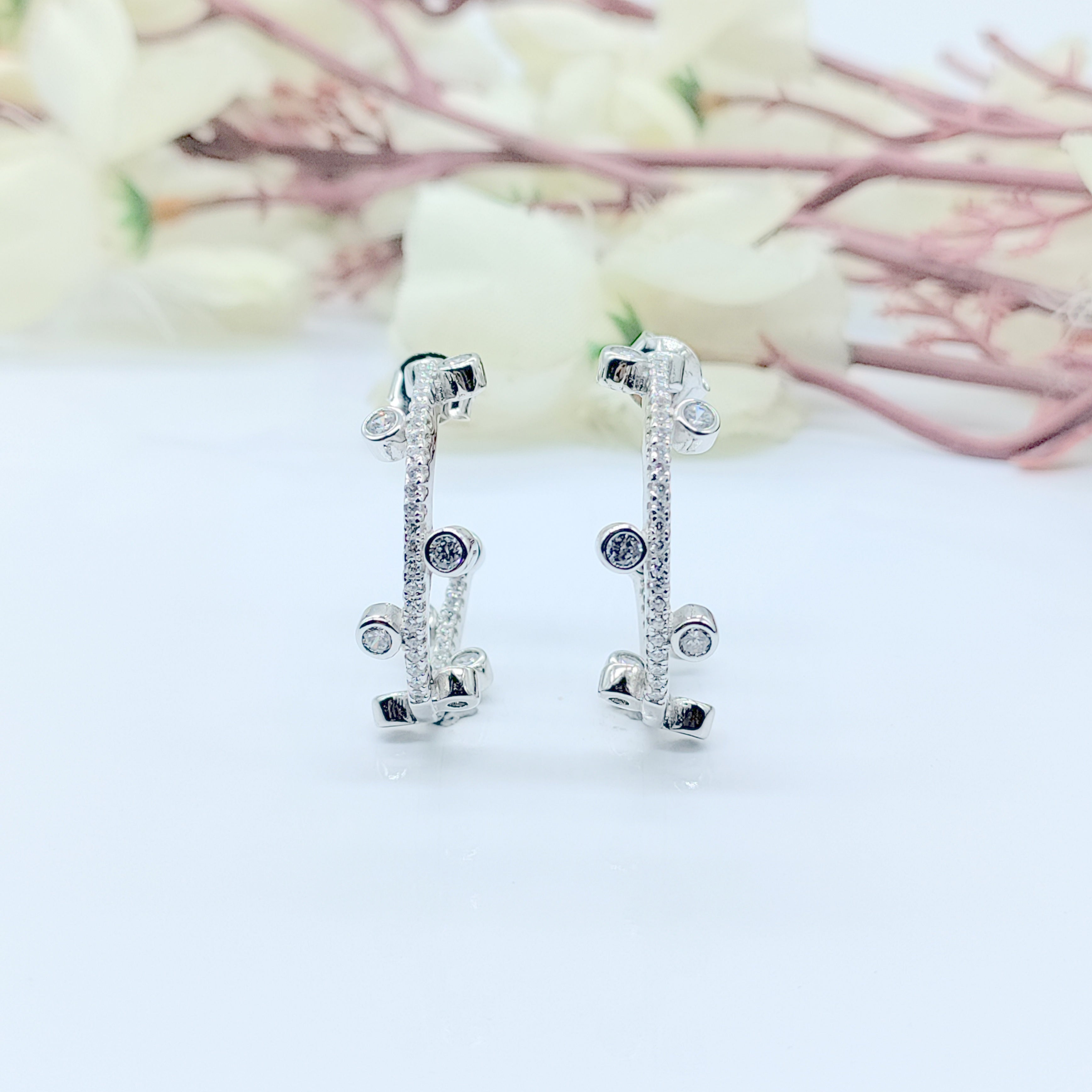Statement Jewelry Crystal Dotted Hoop Earrings Earrings for Women Minimalist Handmade Gift 925 Sterling Silver-26x26 mm