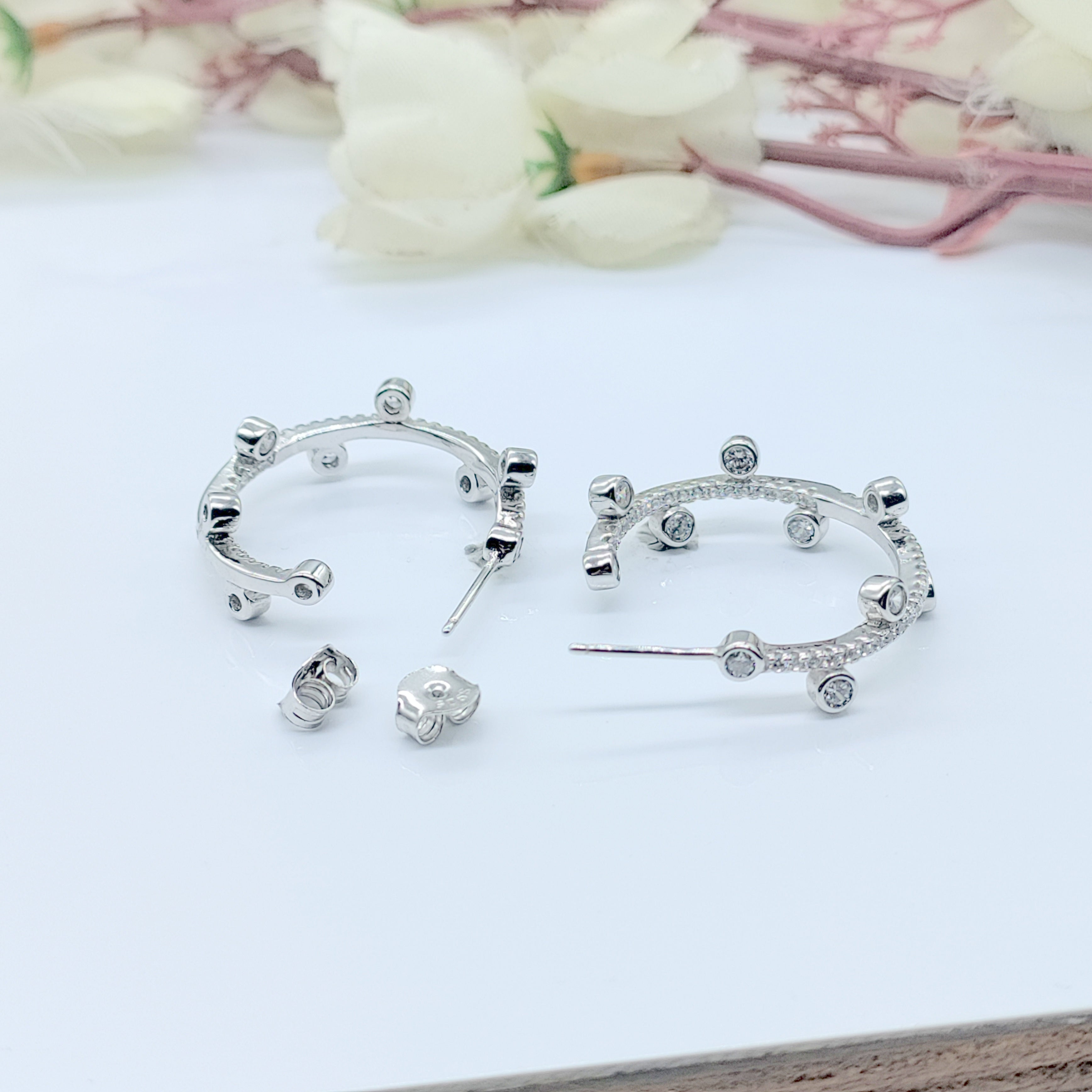 Statement Jewelry Crystal Dotted Hoop Earrings Earrings for Women Minimalist Handmade Gift 925 Sterling Silver-26x26 mm