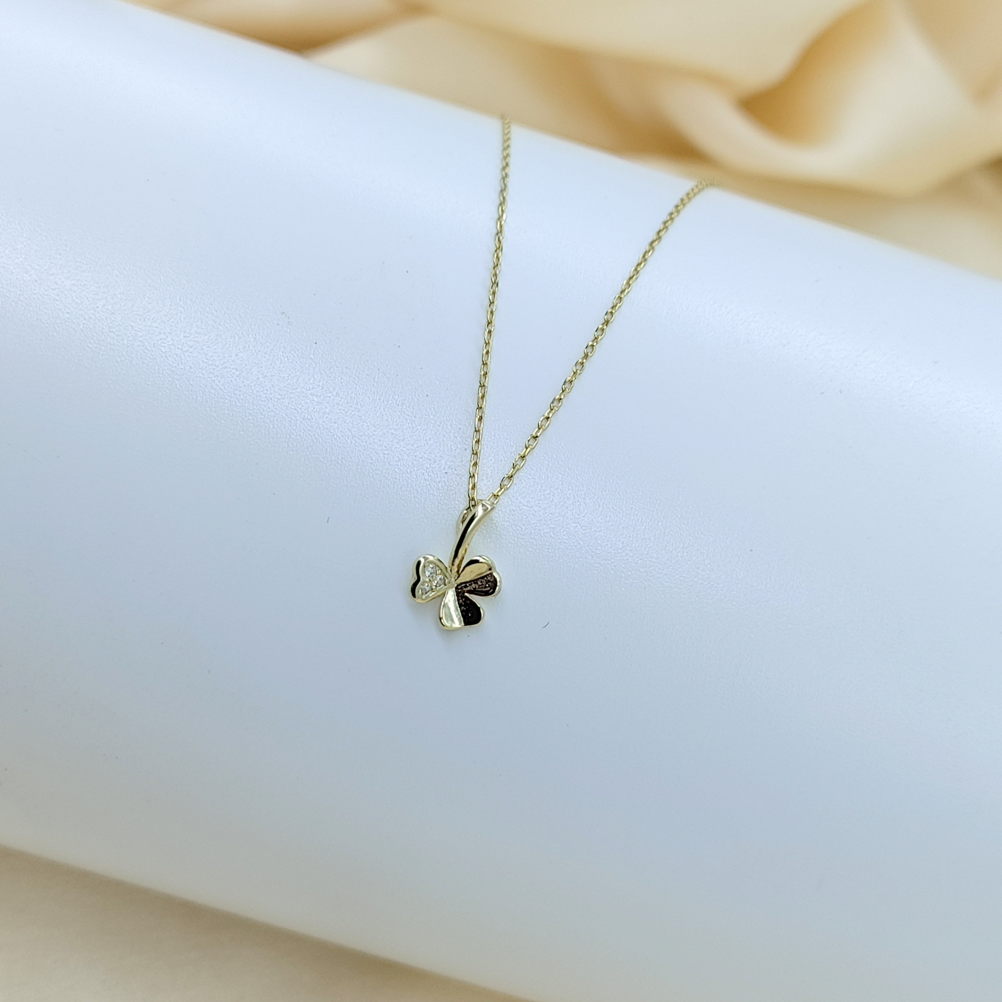 925 Sterling Silver Yellow Gold Colored Tiny Flower Charm Necklace Pendant set Lovely Minimalist Handmade Gift