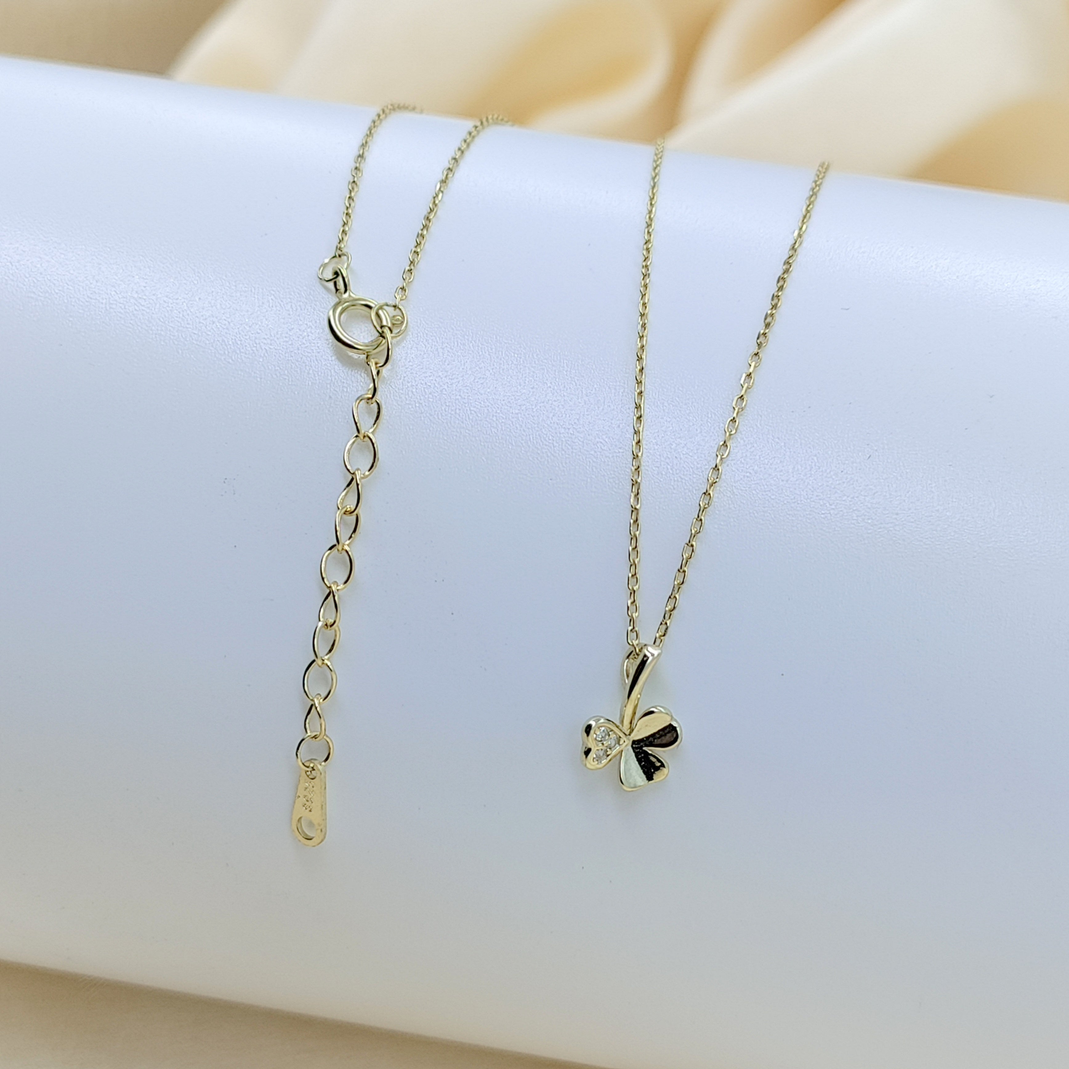 925 Sterling Silver Yellow Gold Colored Tiny Flower Charm Necklace Pendant set Lovely Minimalist Handmade Gift