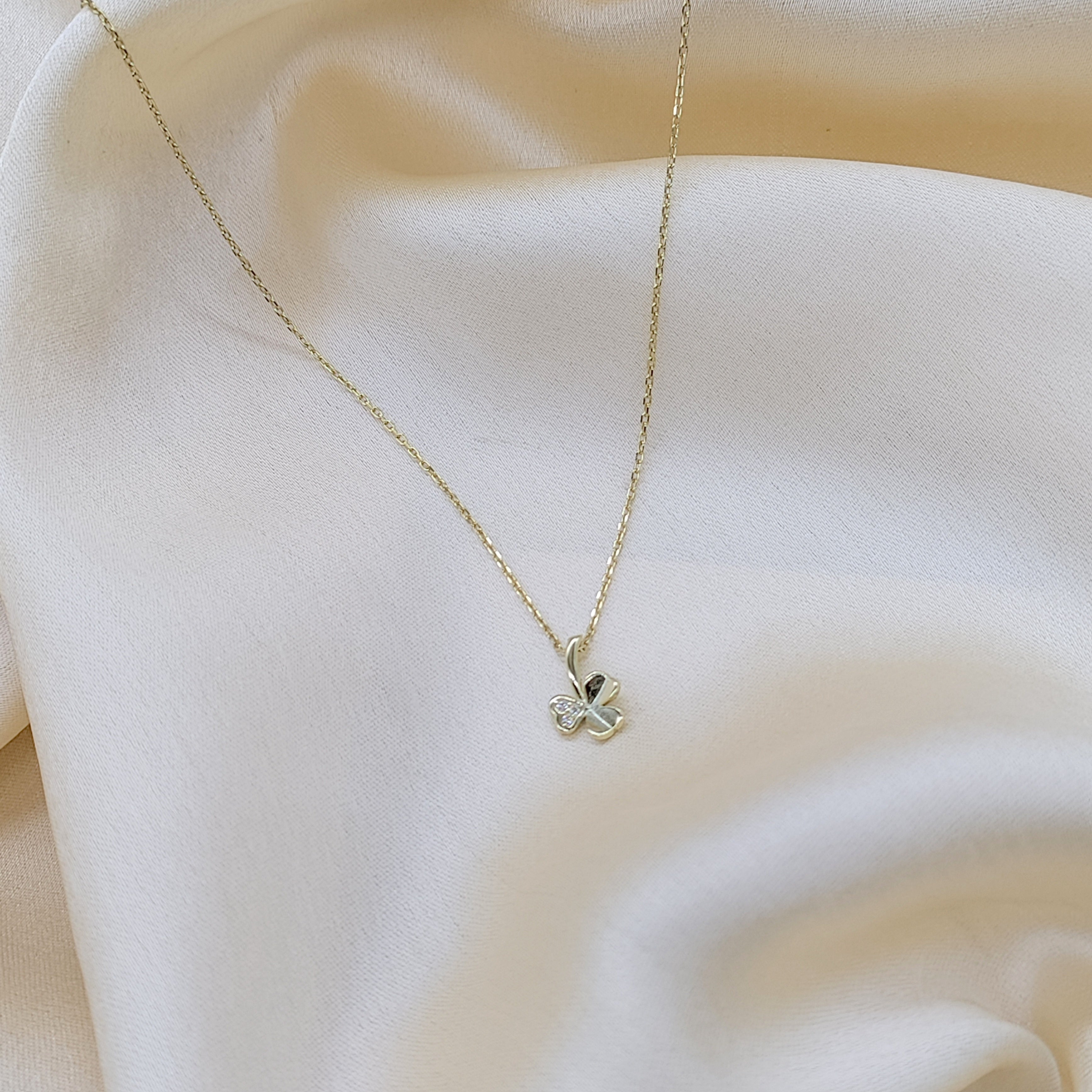 925 Sterling Silver Yellow Gold Colored Tiny Flower Charm Necklace Pendant set Lovely Minimalist Handmade Gift