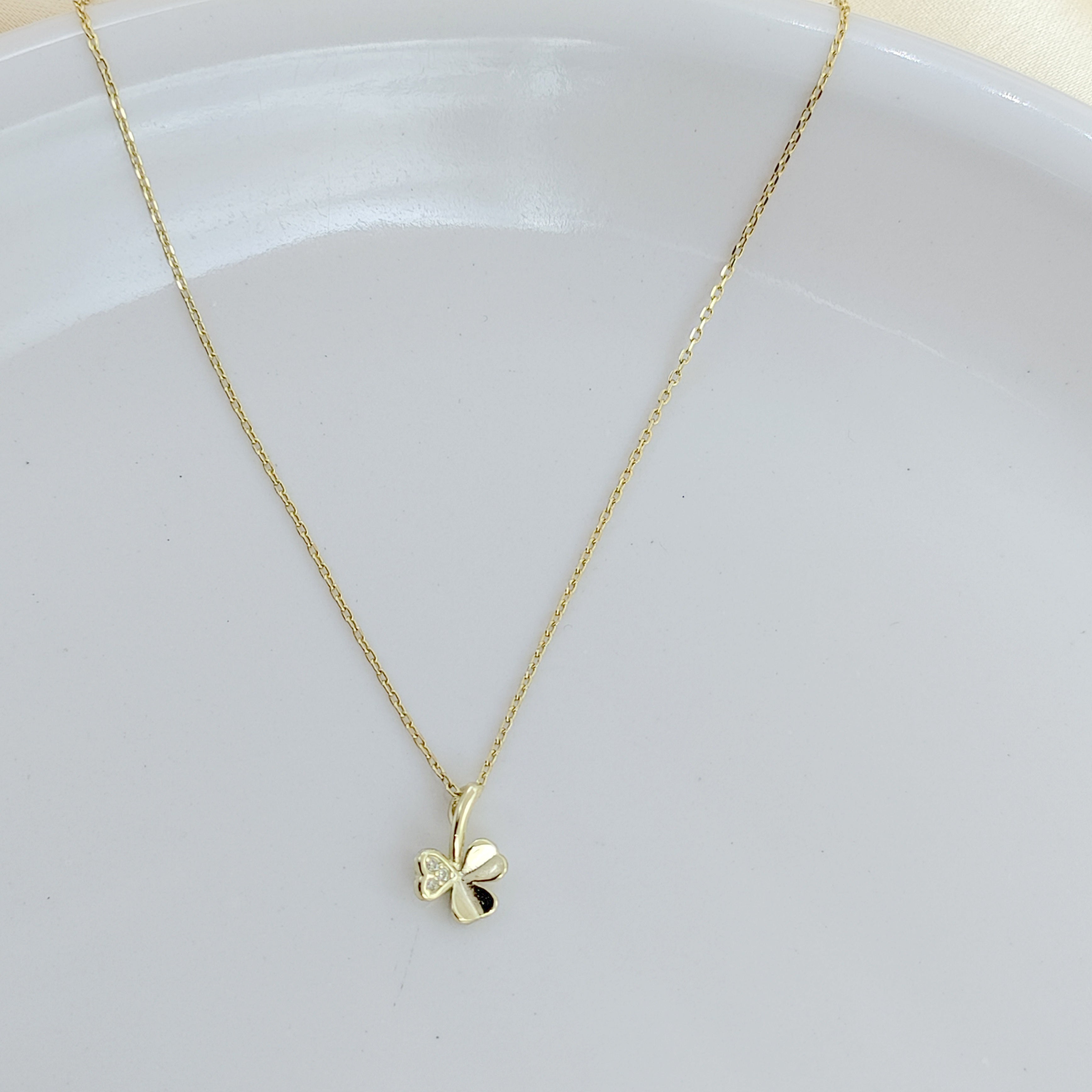 925 Sterling Silver Yellow Gold Colored Tiny Flower Charm Necklace Pendant set Lovely Minimalist Handmade Gift