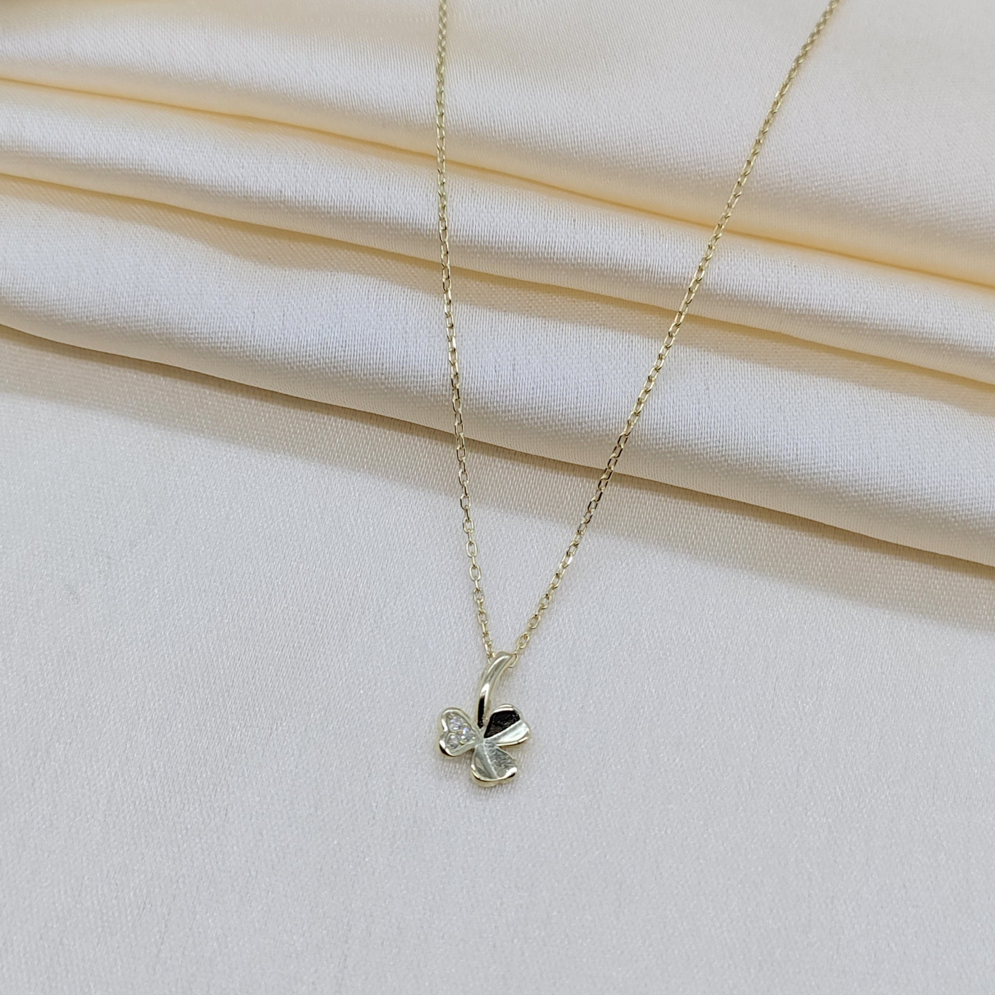 925 Sterling Silver Yellow Gold Colored Tiny Flower Charm Necklace Pendant set Lovely Minimalist Handmade Gift