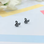 Sterling Silver 925 Baby Swan Earrings CZ Diamonds Minimalist Handmade Cute Gift Studs with Push back