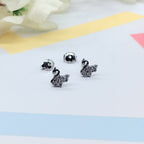 Sterling Silver 925 Baby Swan Earrings CZ Diamonds Minimalist Handmade Cute Gift Studs with Push back