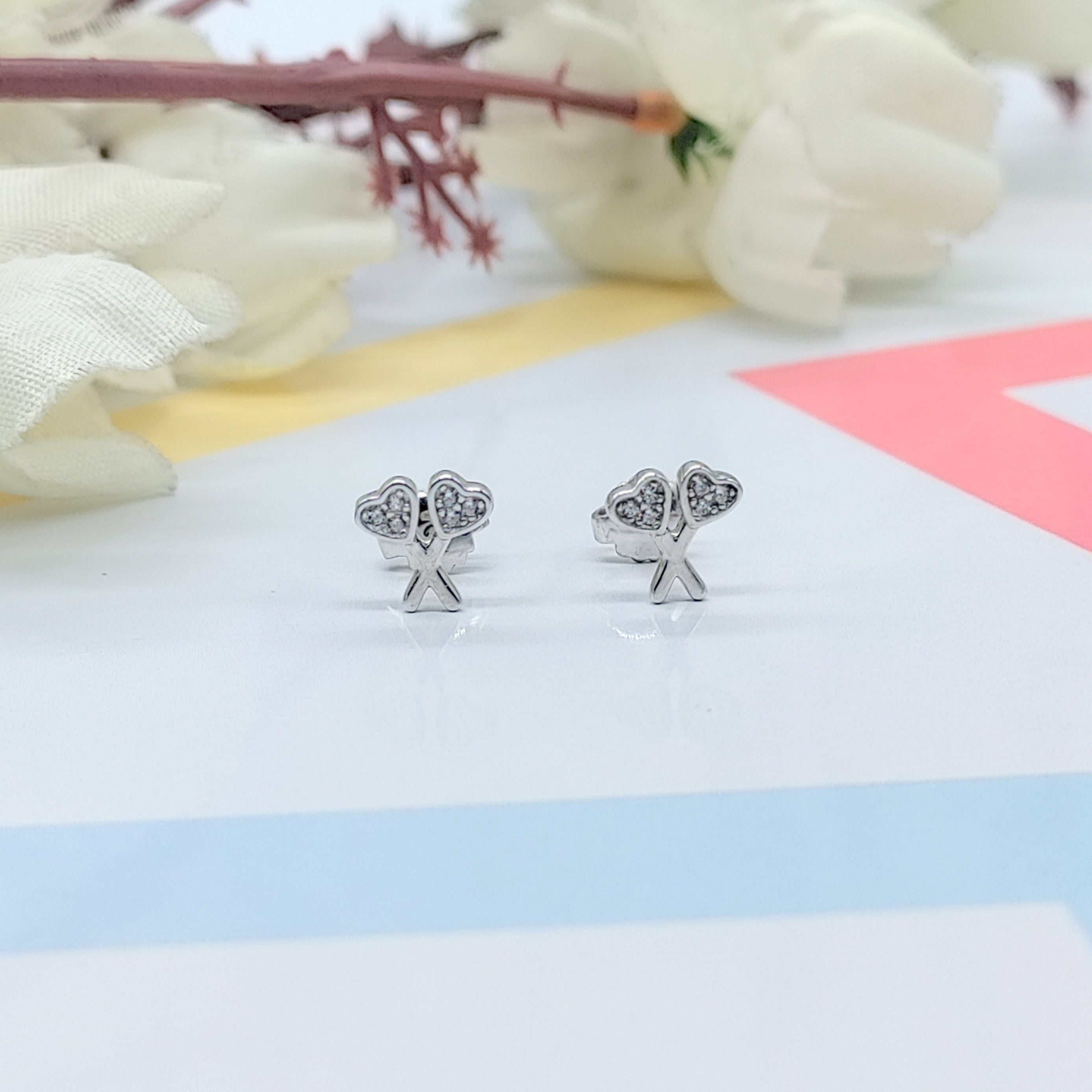 925 Sterling Silver Unique Heart Scissor Stud Hair Stylist Earring CZ Diamond Anniversary Gift Minimalist Handmade Studs with Push Back