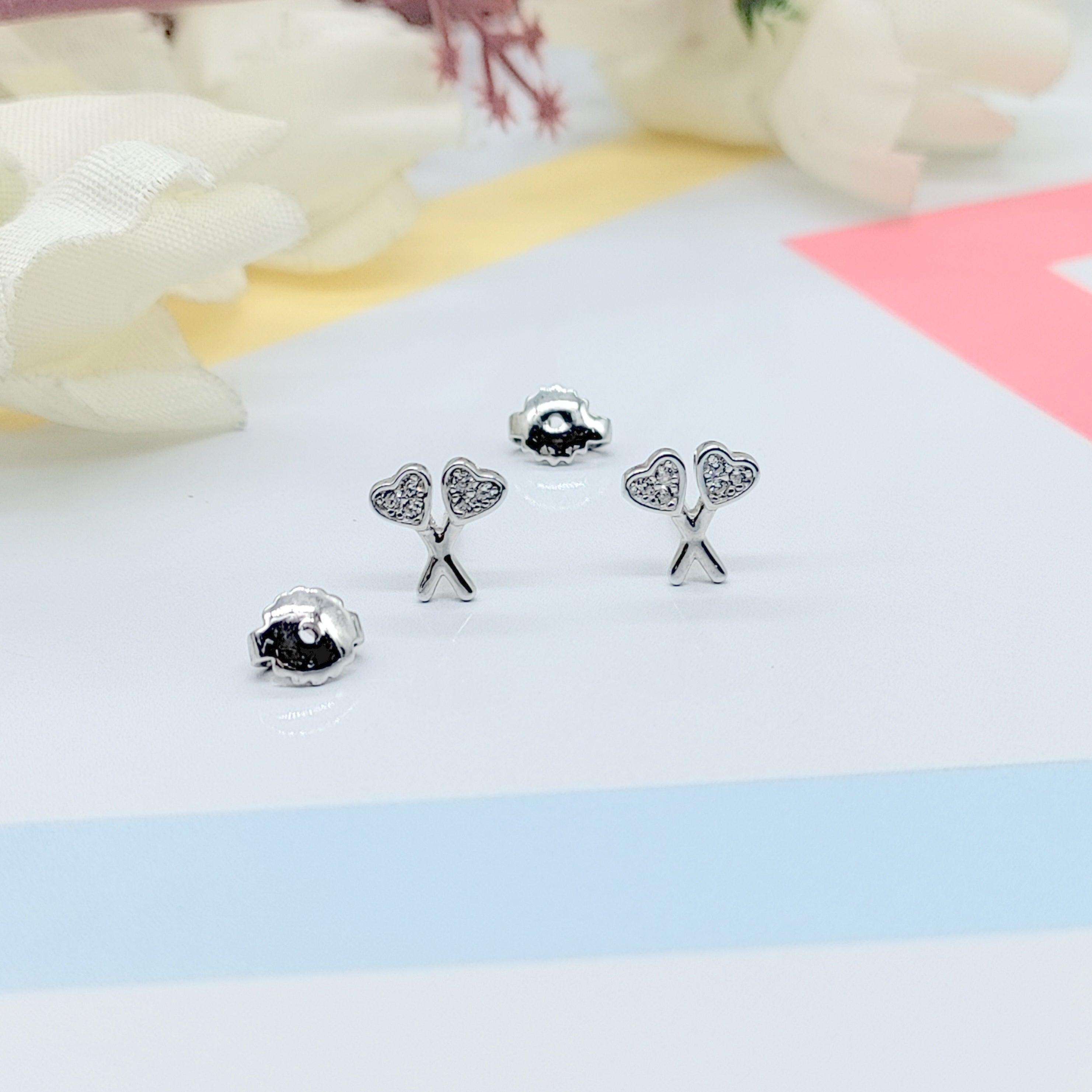 925 Sterling Silver Unique Heart Scissor Stud Hair Stylist Earring CZ Diamond Anniversary Gift Minimalist Handmade Studs with Push Back