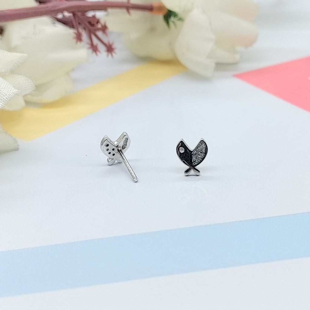 925 Sterling Silver Funky Fish with Open Mouth Earrings CZ Diamonds
