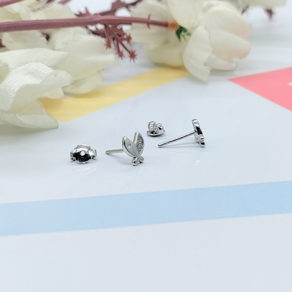 925 Sterling Silver Funky Fish with Open Mouth Earrings CZ Diamonds