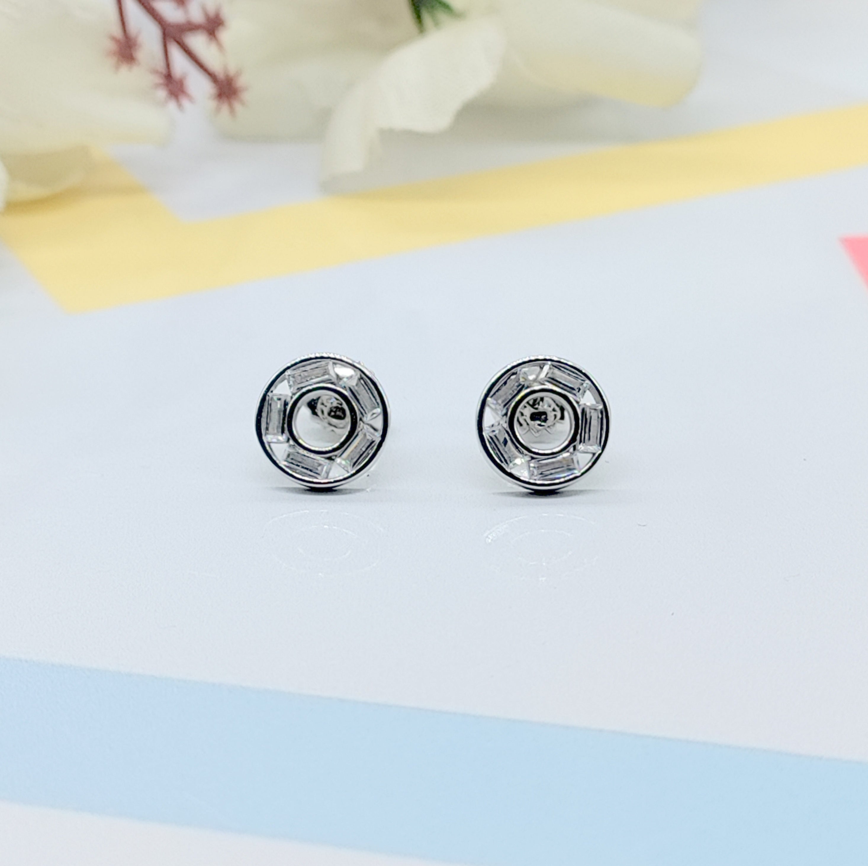Sterling Silver 925 Circle Studs Round Earrings Every Day Wear Unisex CZ Diamonds Minimalist Handmade Gift Studs with Push back