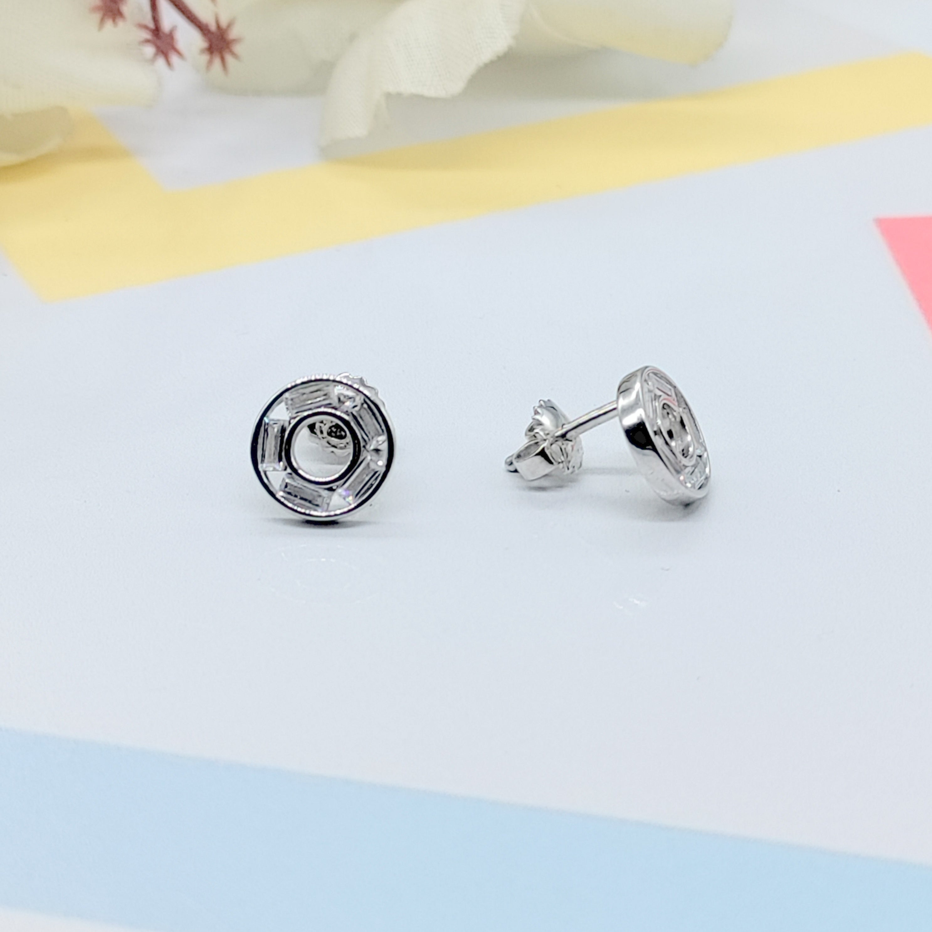 Sterling Silver 925 Circle Studs Round Earrings Every Day Wear Unisex CZ Diamonds Minimalist Handmade Gift Studs with Push back