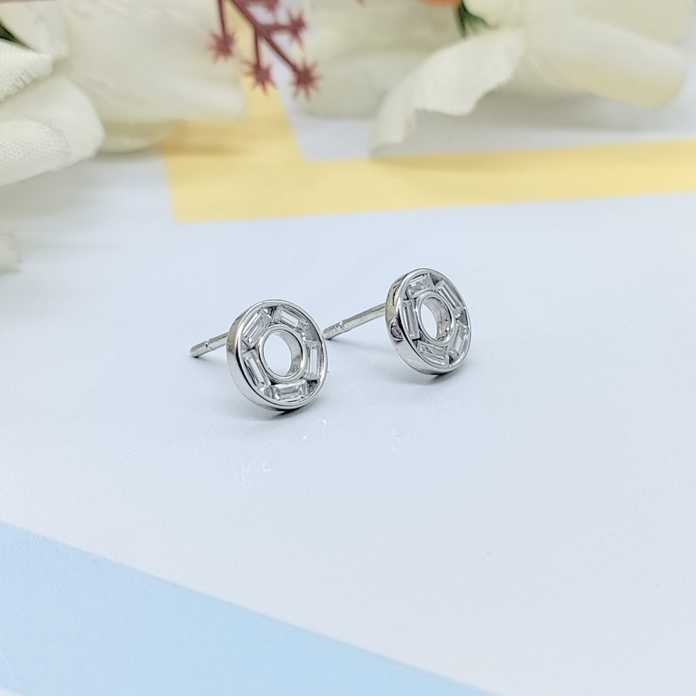 Sterling Silver 925 Circle Studs Round Earrings Every Day Wear Unisex CZ Diamonds Minimalist Handmade Gift Studs with Push back