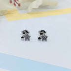 Sterling Silver 925 Twin Star Flower Design Stud Earrings Every Day Wear CZ Diamonds Minimalist Handmade Gift Studs with Push back