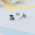 Sterling Silver 925 Twin Star Flower Design Stud Earrings Every Day Wear CZ Diamonds Minimalist Handmade Gift Studs with Push back