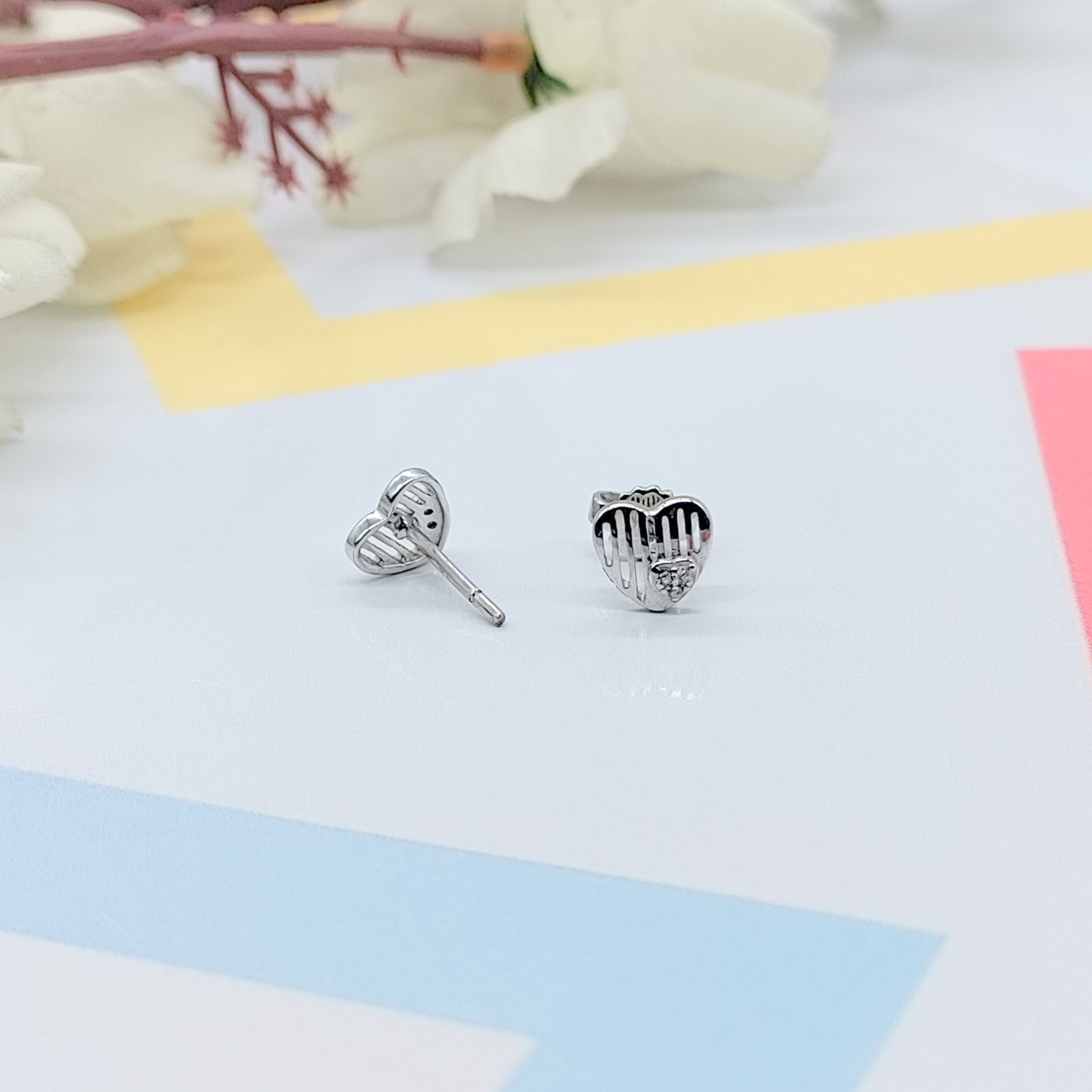 925 Sterling Silver Dainty Little Heart Stud Earrings Cubic Zirconia Minimalist Handmade Cute Bridesmaid Gift Studs with Push back