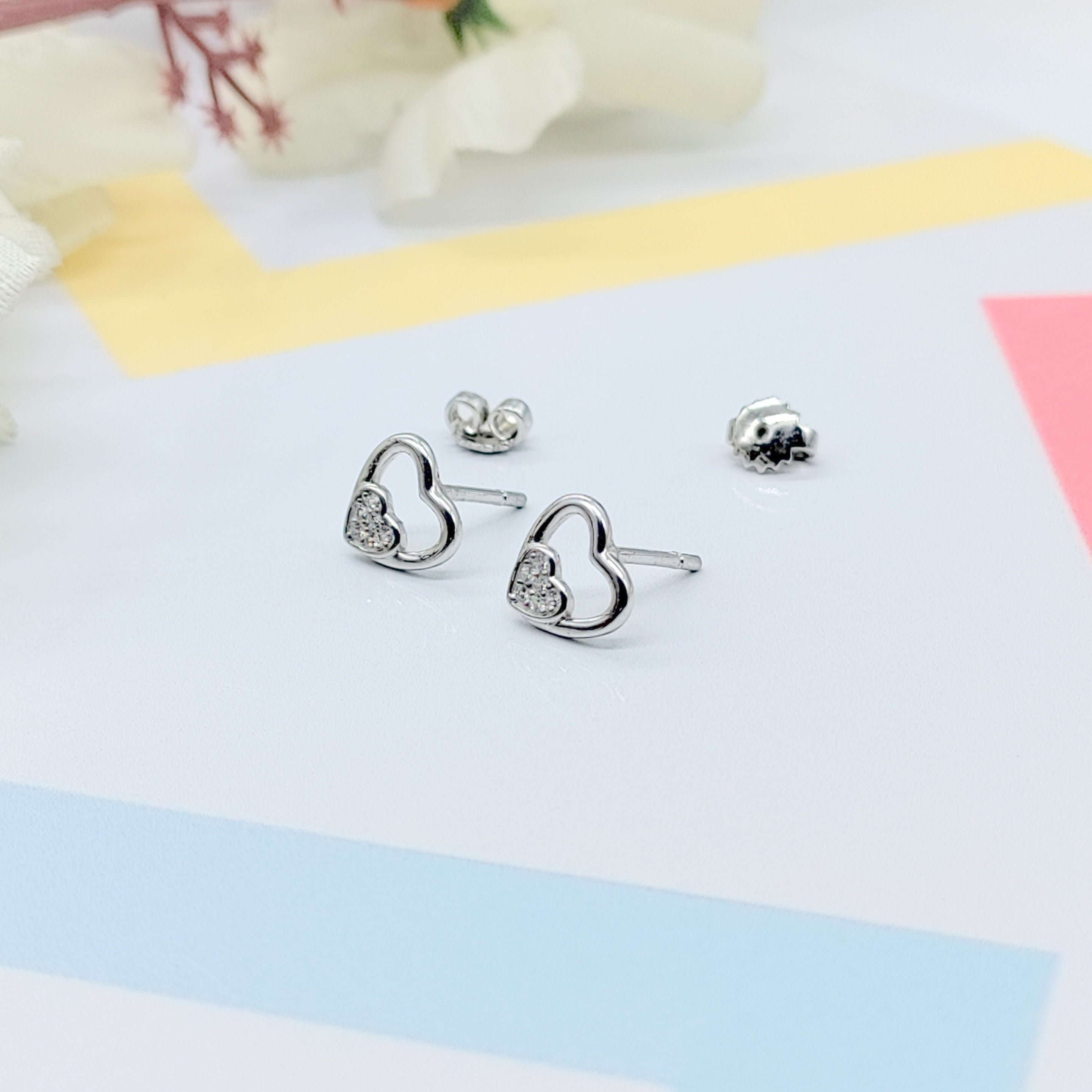 925 Sterling Silver Unique Dainty Tiny Heart Stud Earrings Cubic Zirconia Minimalist Handmade Cute Bridesmaid Gift Studs with Push back