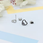 925 Sterling Silver Unique Dainty Tiny Heart Stud Earrings Cubic Zirconia Minimalist Handmade Cute Bridesmaid Gift Studs with Push back