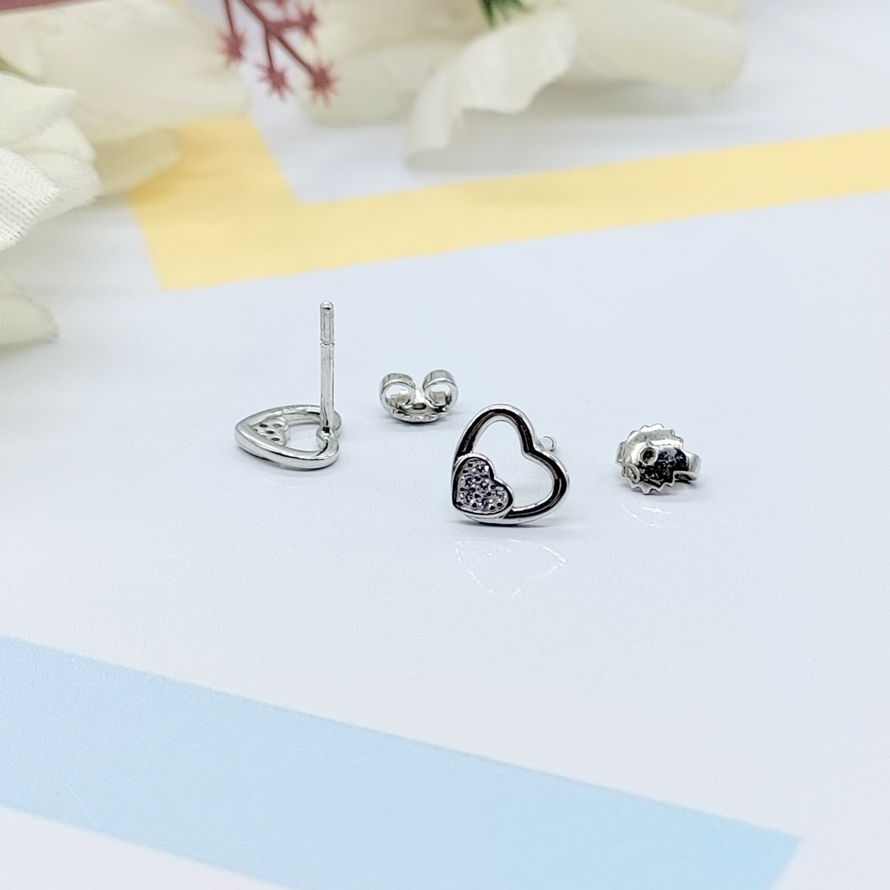925 Sterling Silver Unique Dainty Tiny Heart Stud Earrings Cubic Zirconia Minimalist Handmade Cute Bridesmaid Gift Studs with Push back