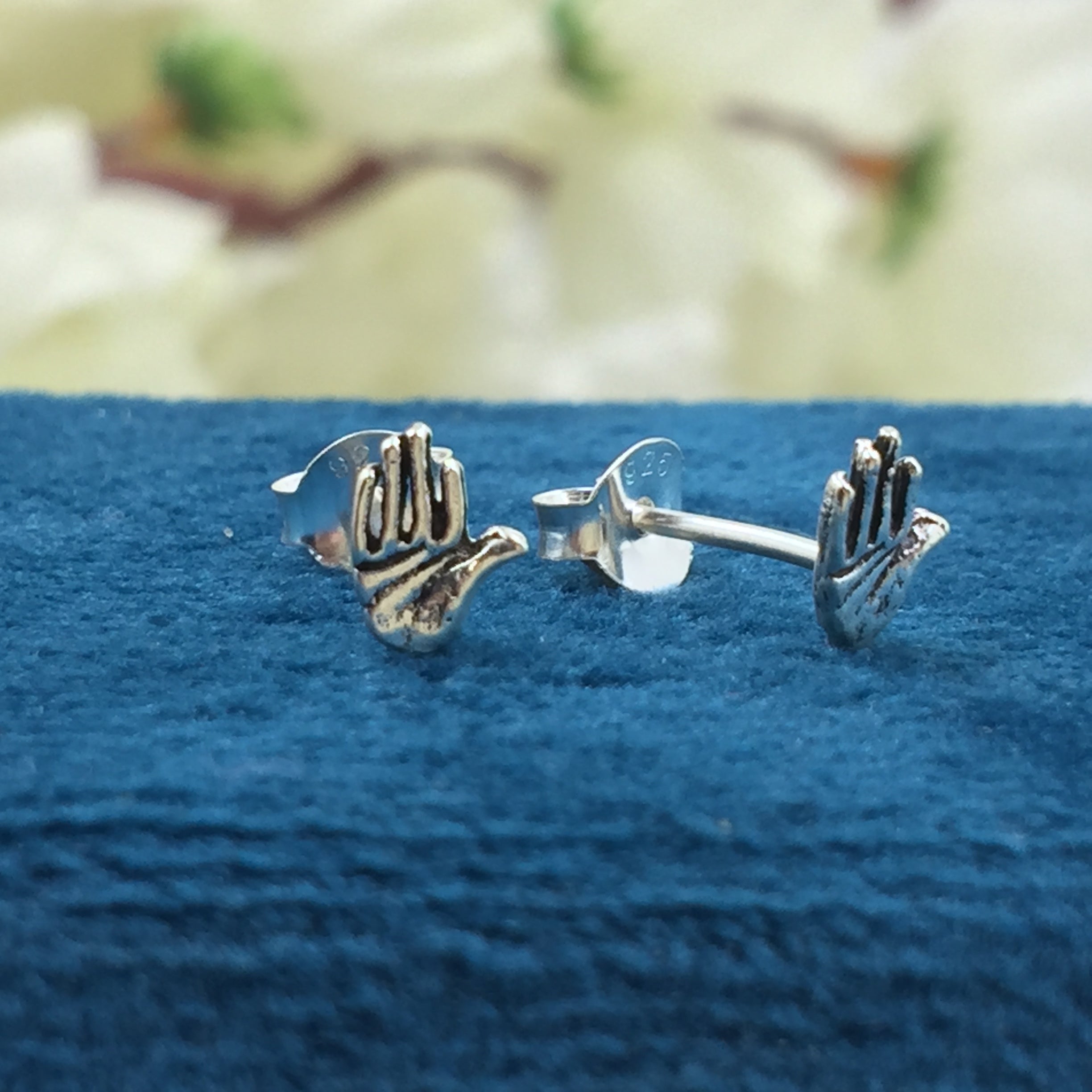 925 Sterling silver Tiny Mini Palm Hand Stud Earrings Unique Dainty Victorian Style Jewelry Minimalist Handmade Gift Studs with Pushback