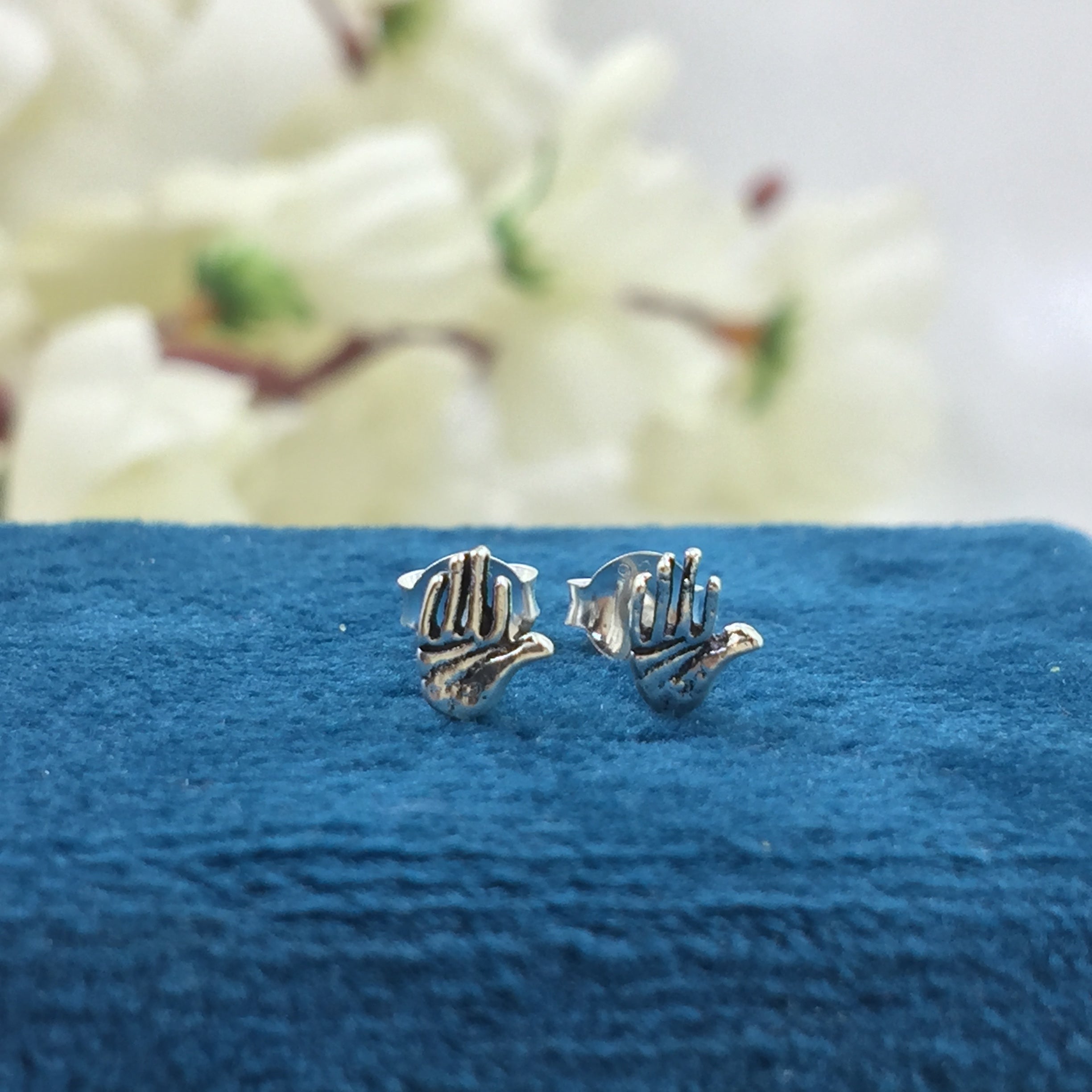925 Sterling silver Tiny Mini Palm Hand Stud Earrings Unique Dainty Victorian Style Jewelry Minimalist Handmade Gift Studs with Pushback
