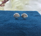 925 Sterling silver Pearl Shell Stud Earrings Dainty Sea Scallop Studs Cornish Shell Earrings Minimalist Handmade Gift Studs with Pushback