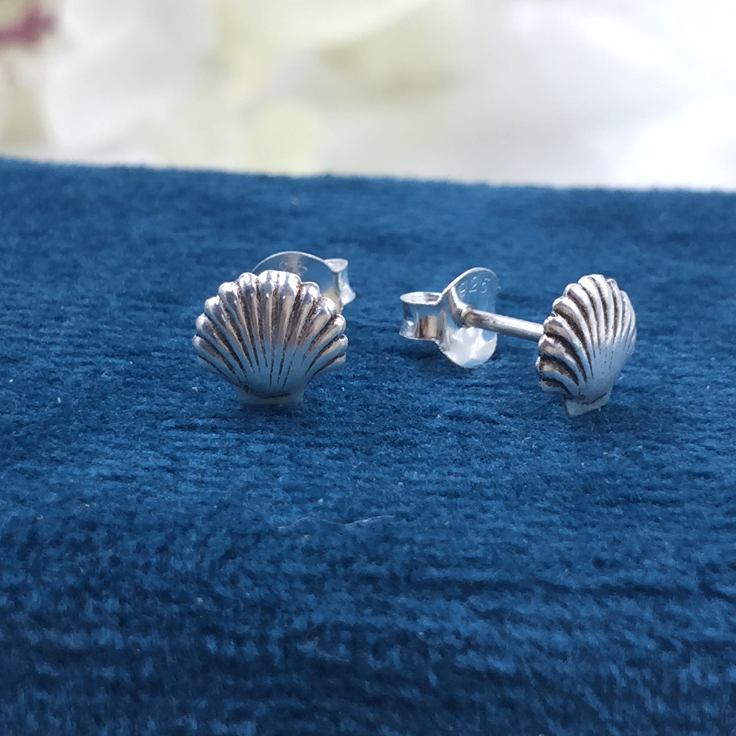 925 Sterling silver Pearl Shell Stud Earrings Dainty Sea Scallop Studs Cornish Shell Earrings Minimalist Handmade Gift Studs with Pushback