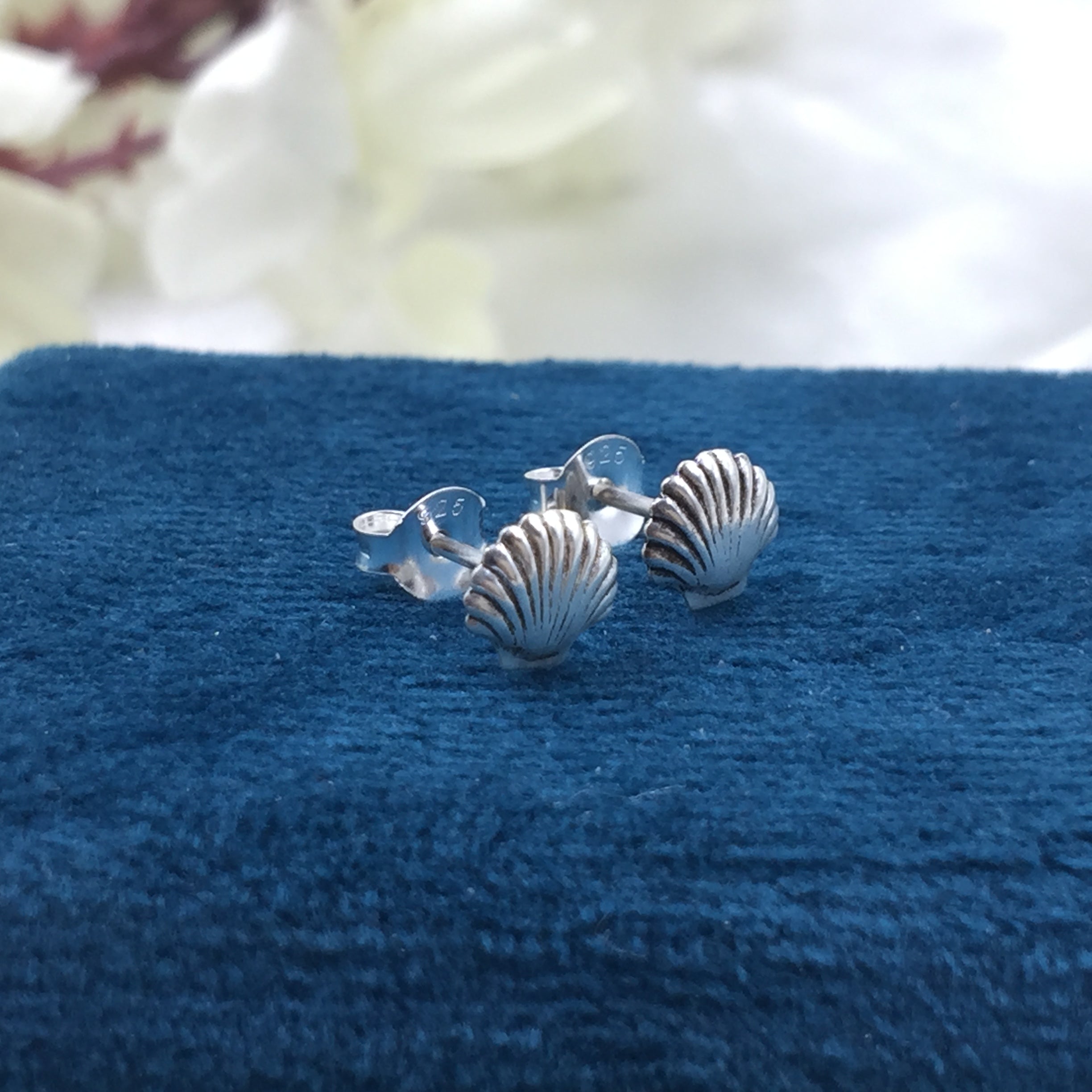 925 Sterling silver Pearl Shell Stud Earrings Dainty Sea Scallop Studs Cornish Shell Earrings Minimalist Handmade Gift Studs with Pushback